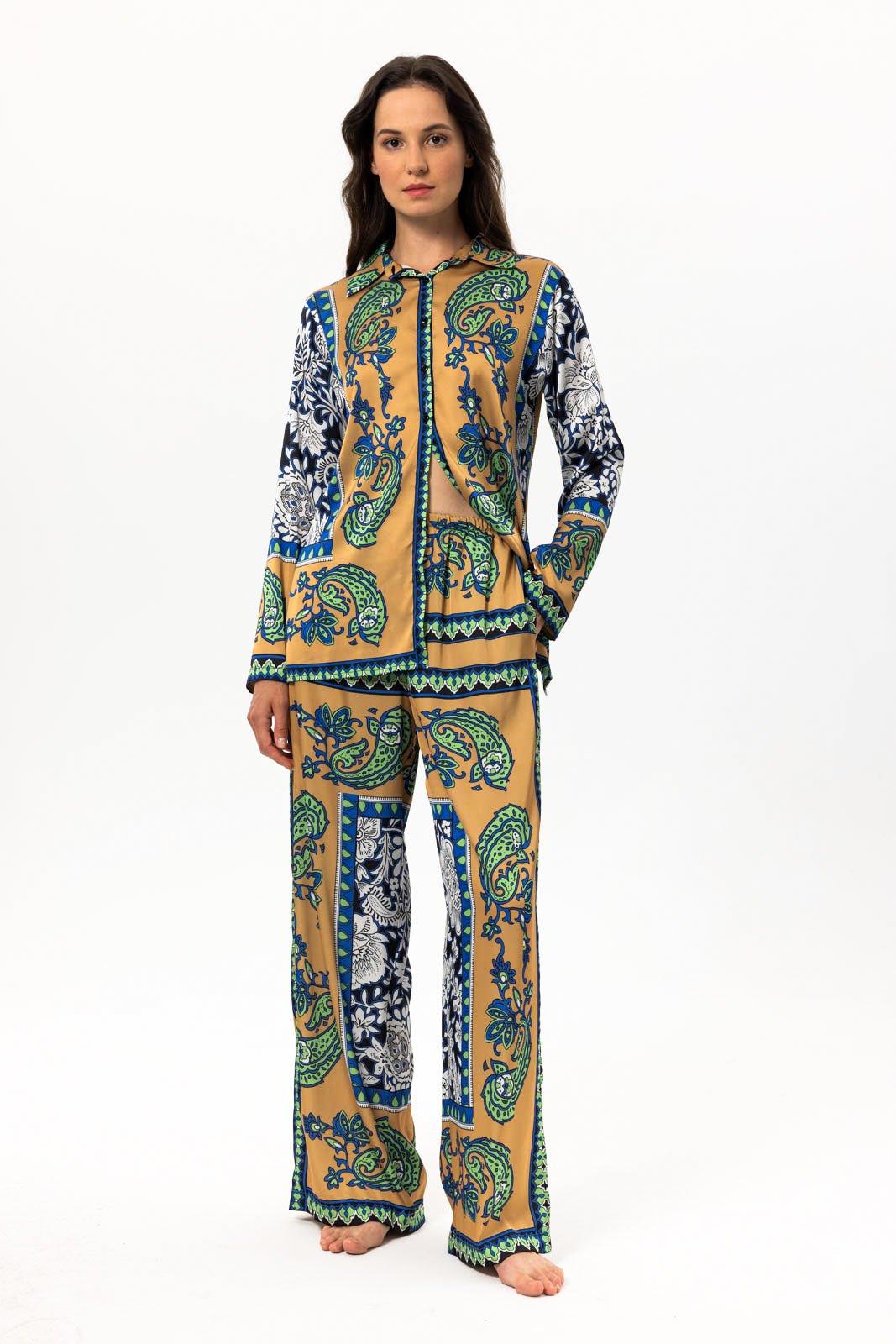 Liria - Ornate Paisley Satin Pajama Set - NOWIHT - Pajama Set