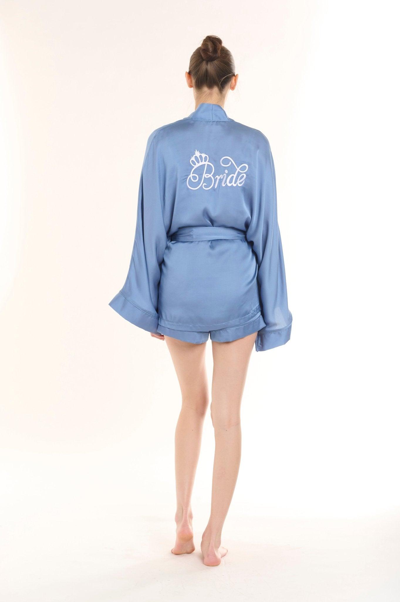 Lorelei - Blue Kimono Robe & Shorts Satin Set - NOWIHT - Pajamas