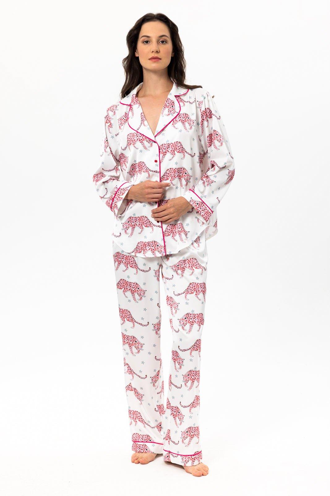 Marina - Whimsical White Leopard Print Pajama Set - NOWIHT - Pajama Set