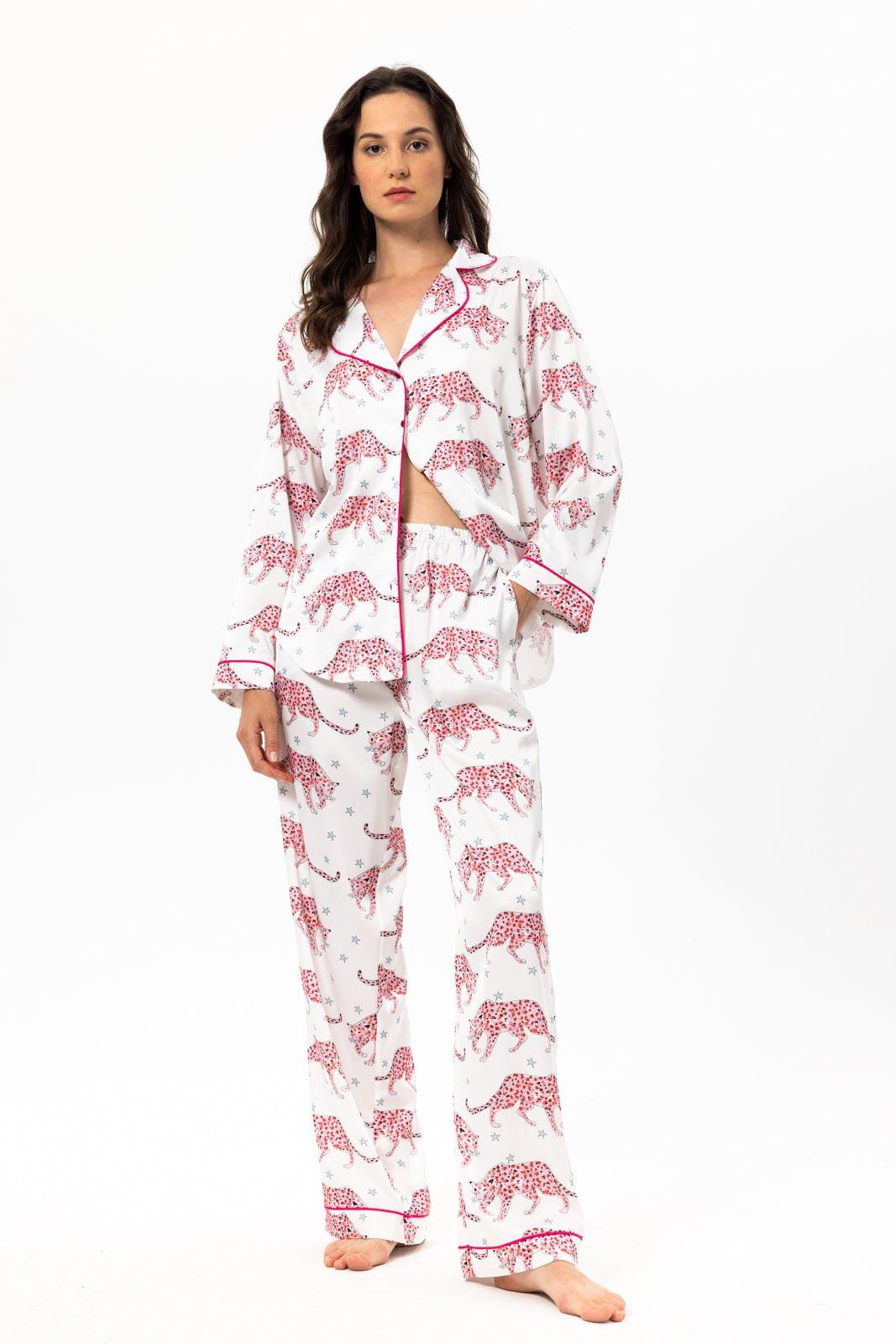 Marina - Whimsical White Leopard Print Pajama Set - NOWIHT - Pajama Set