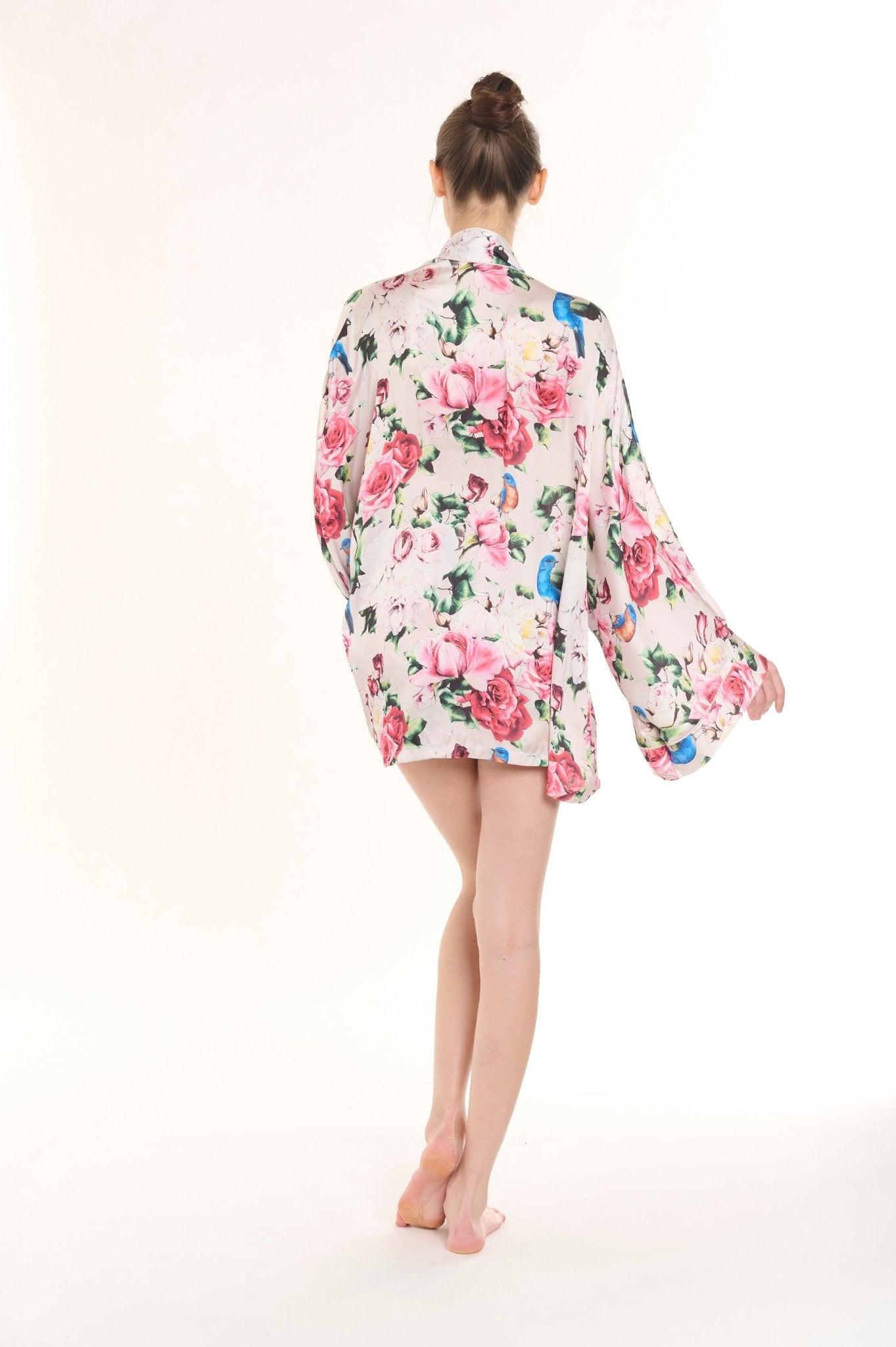 Miley - Floral Satin Kimono & Shorts Set - NOWIHT - Pajamas