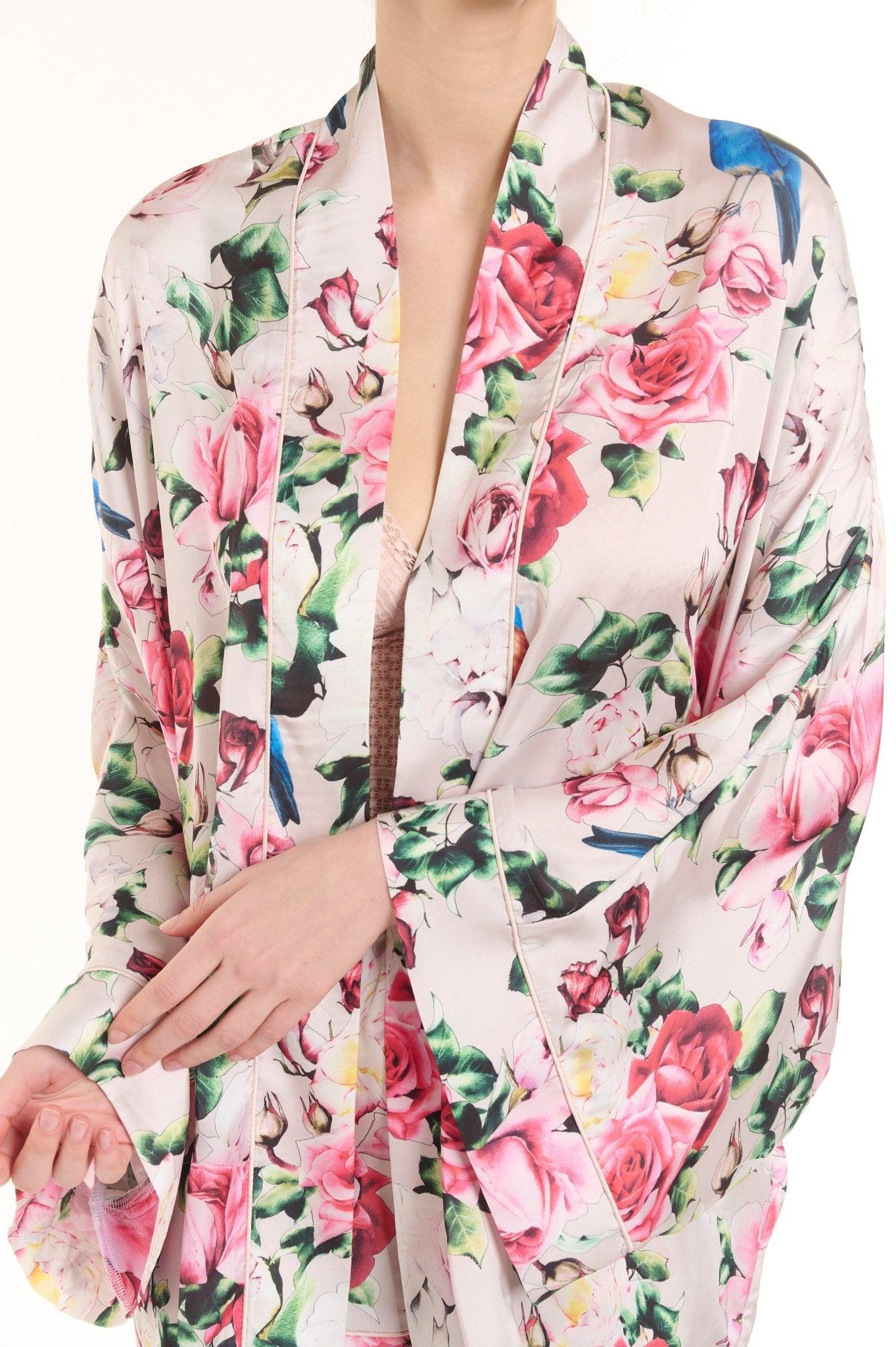 Miley - Floral Satin Kimono & Shorts Set - NOWIHT - Pajamas