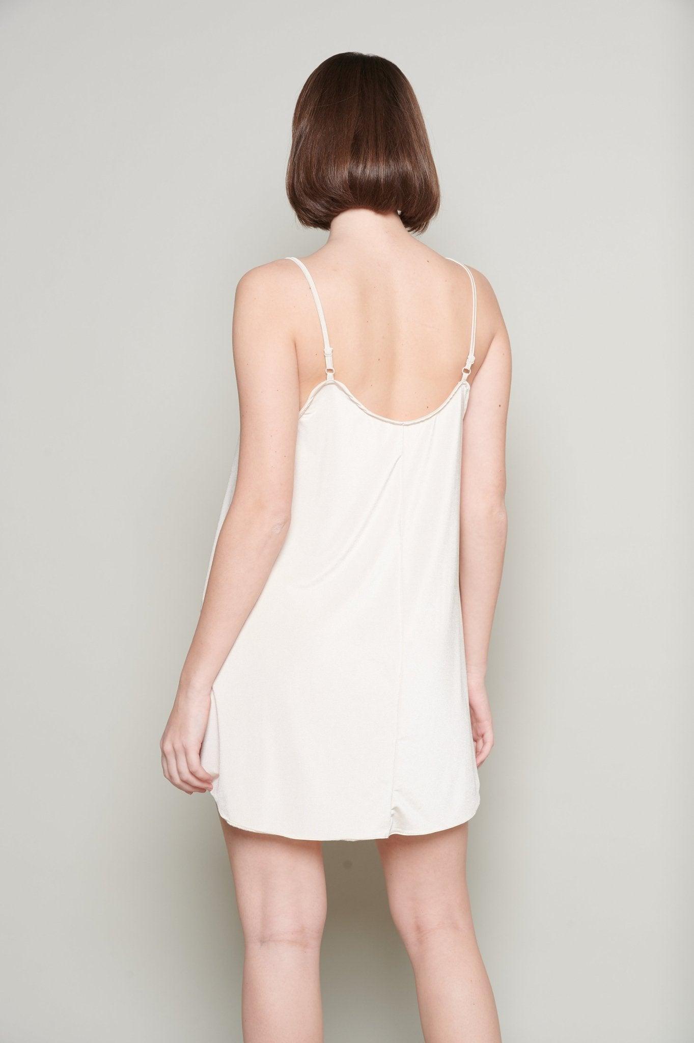 Natalie - Flowy Satin Short Nightgown in Off White - NOWIHT - Nightgowns