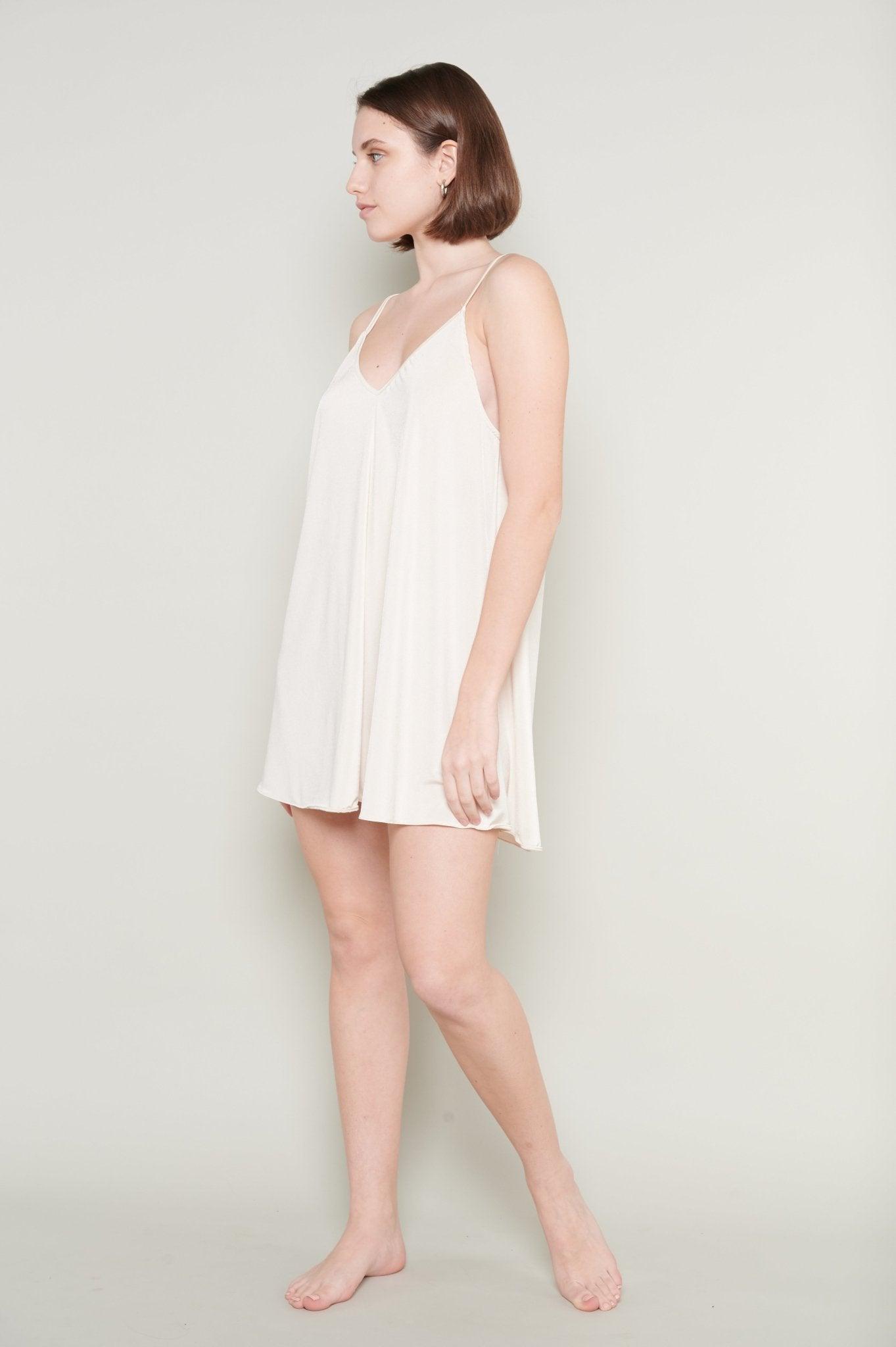 Natalie - Flowy Satin Short Nightgown in Off White - NOWIHT - Nightgowns