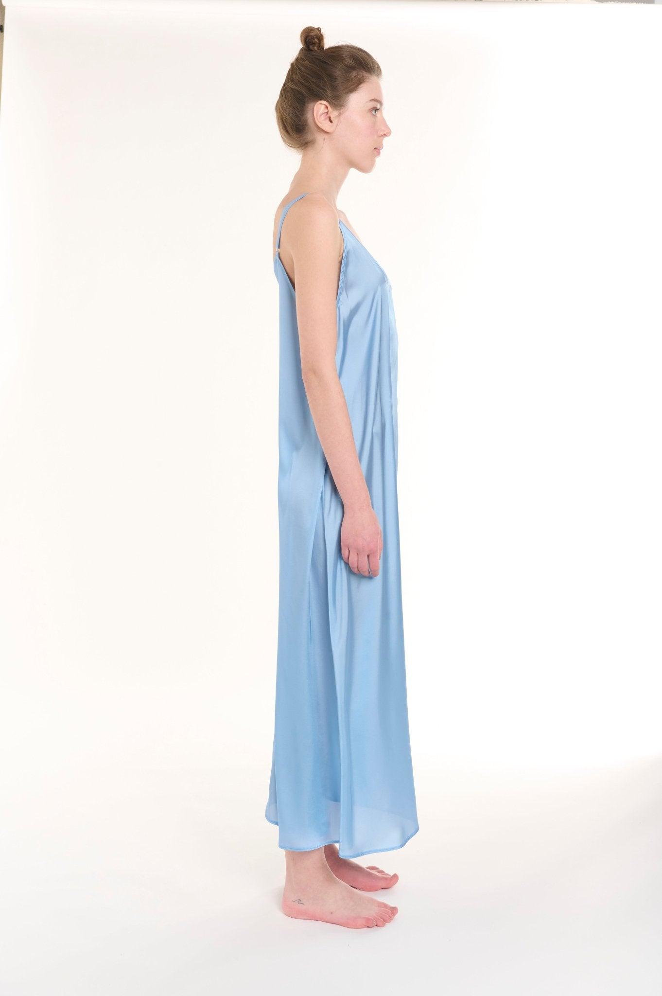 Paloma - Tranquil Baby Blue Satin Nightgown - NOWIHT - Nightgowns