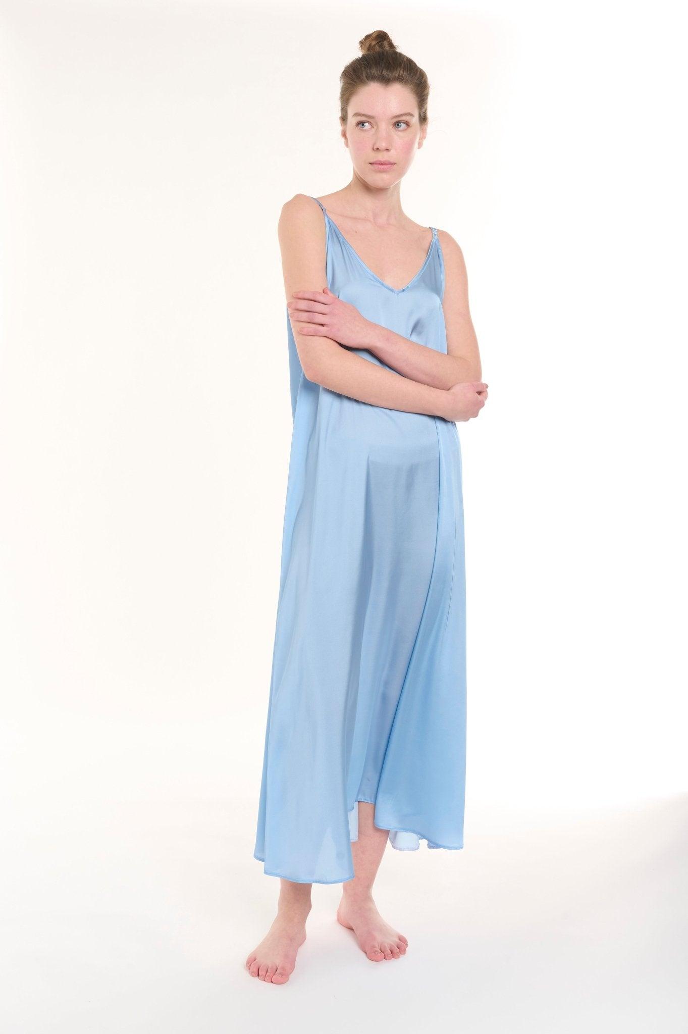 Paloma - Tranquil Baby Blue Satin Nightgown - NOWIHT - Nightgowns