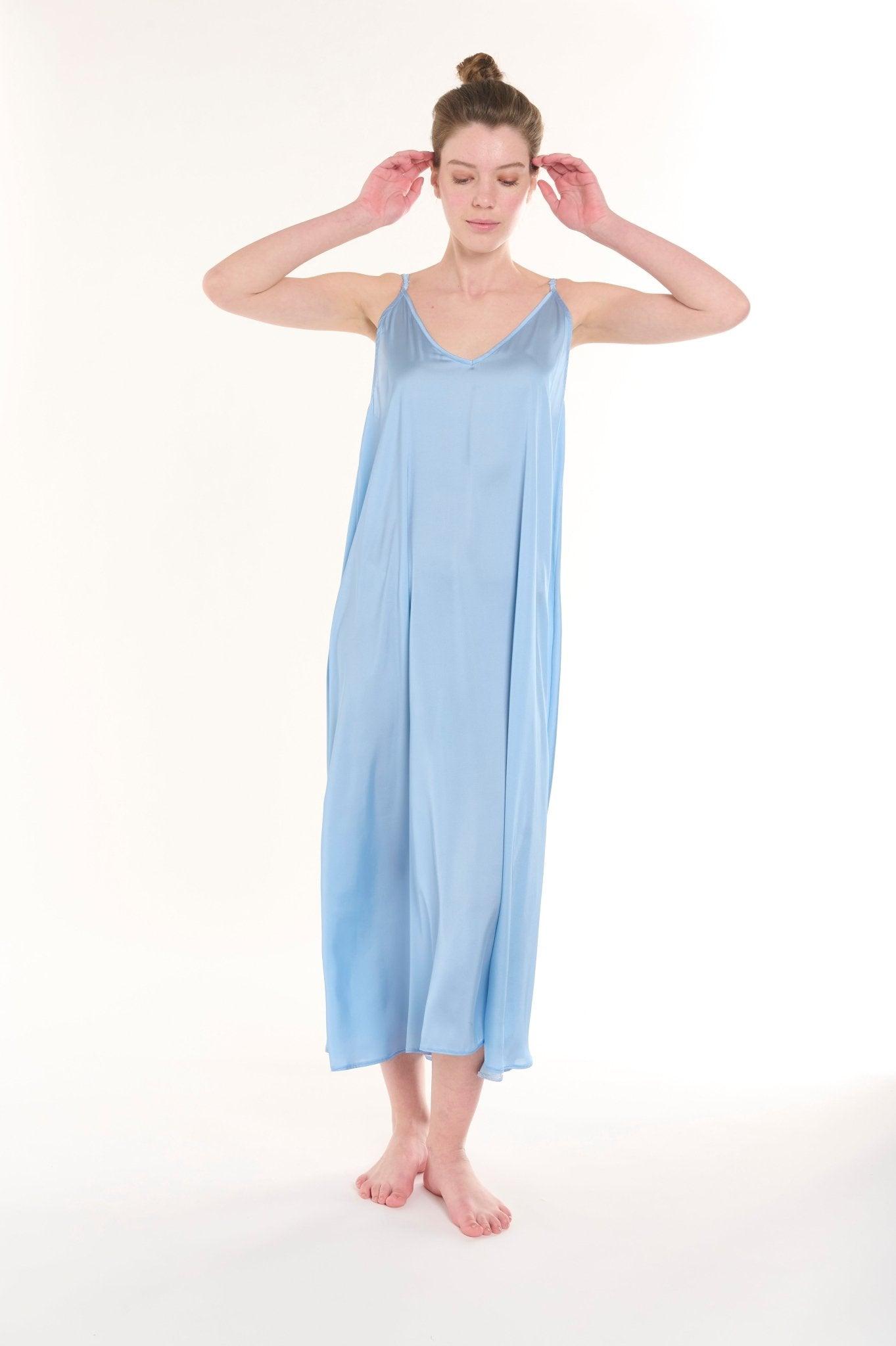 Paloma - Tranquil Baby Blue Satin Nightgown - NOWIHT - Nightgowns