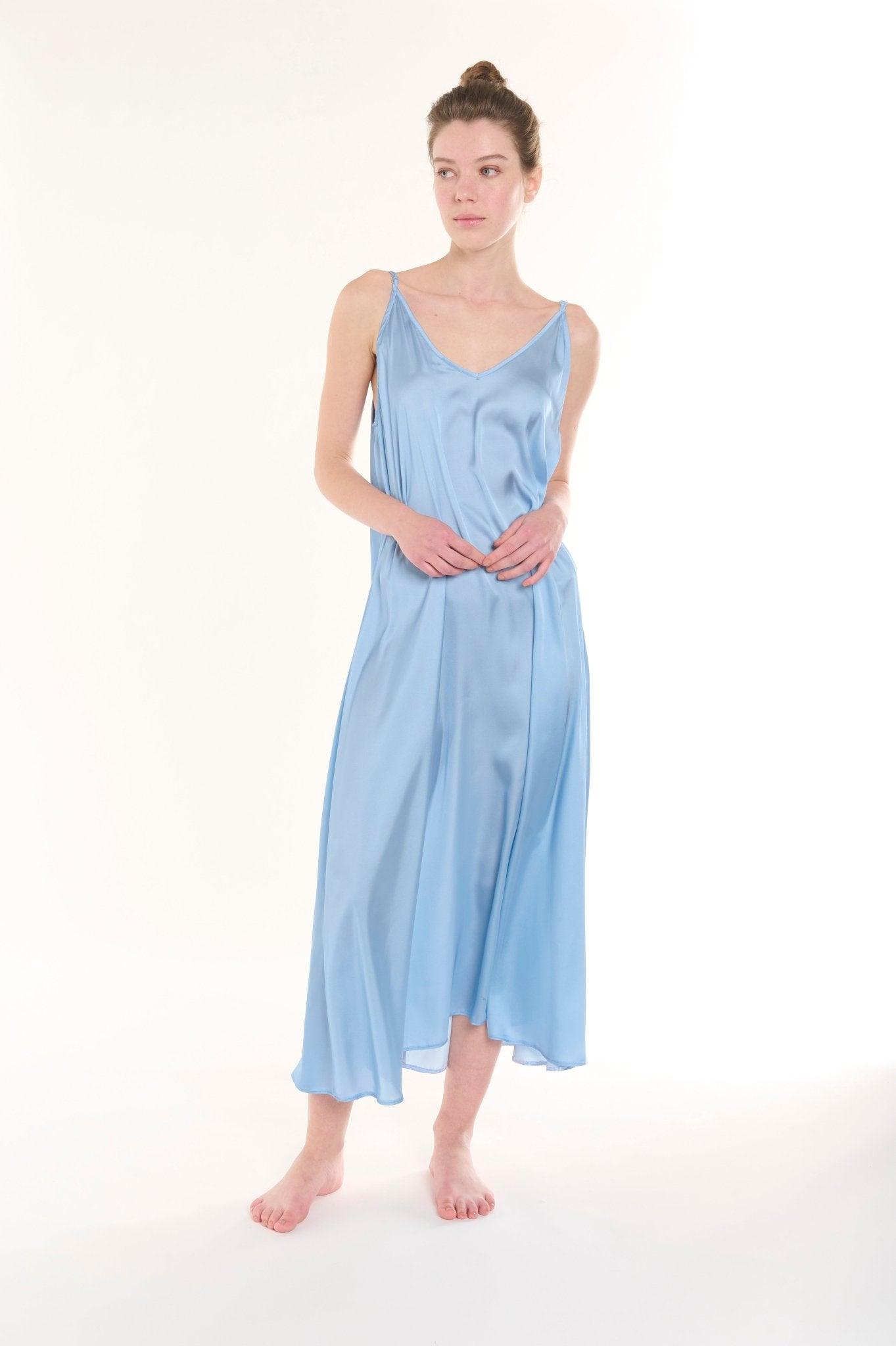 Paloma - Tranquil Baby Blue Satin Nightgown - NOWIHT - Nightgowns