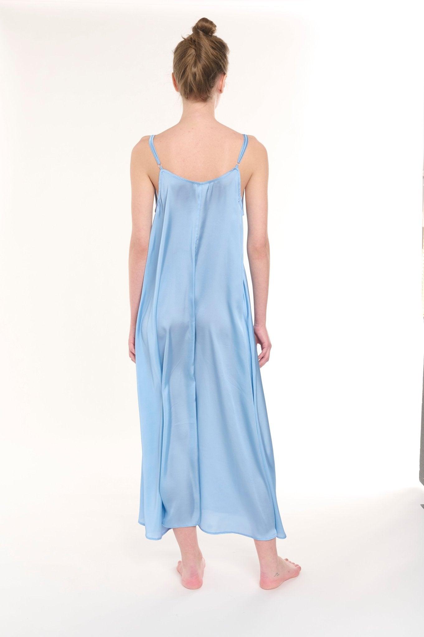 Paloma - Tranquil Baby Blue Satin Nightgown - NOWIHT - Nightgowns