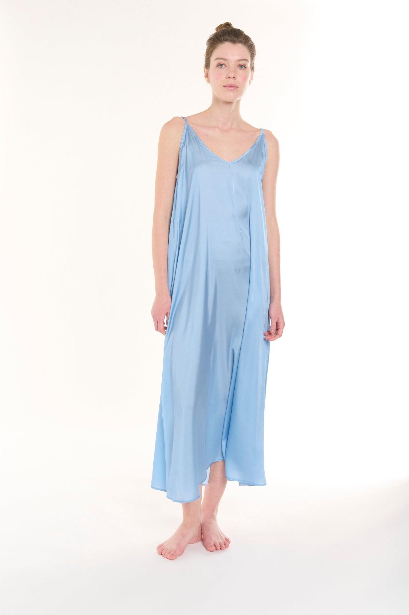 Paloma - Tranquil Baby Blue Satin Nightgown - NOWIHT - Nightgowns