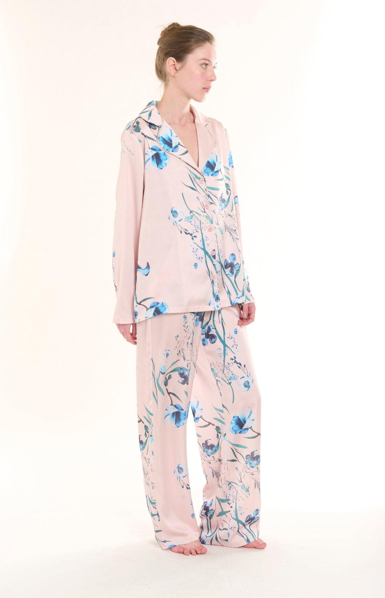 Rosabel - Serene Blush Floral Satin Pajama Set - NOWIHT - Pajama Set