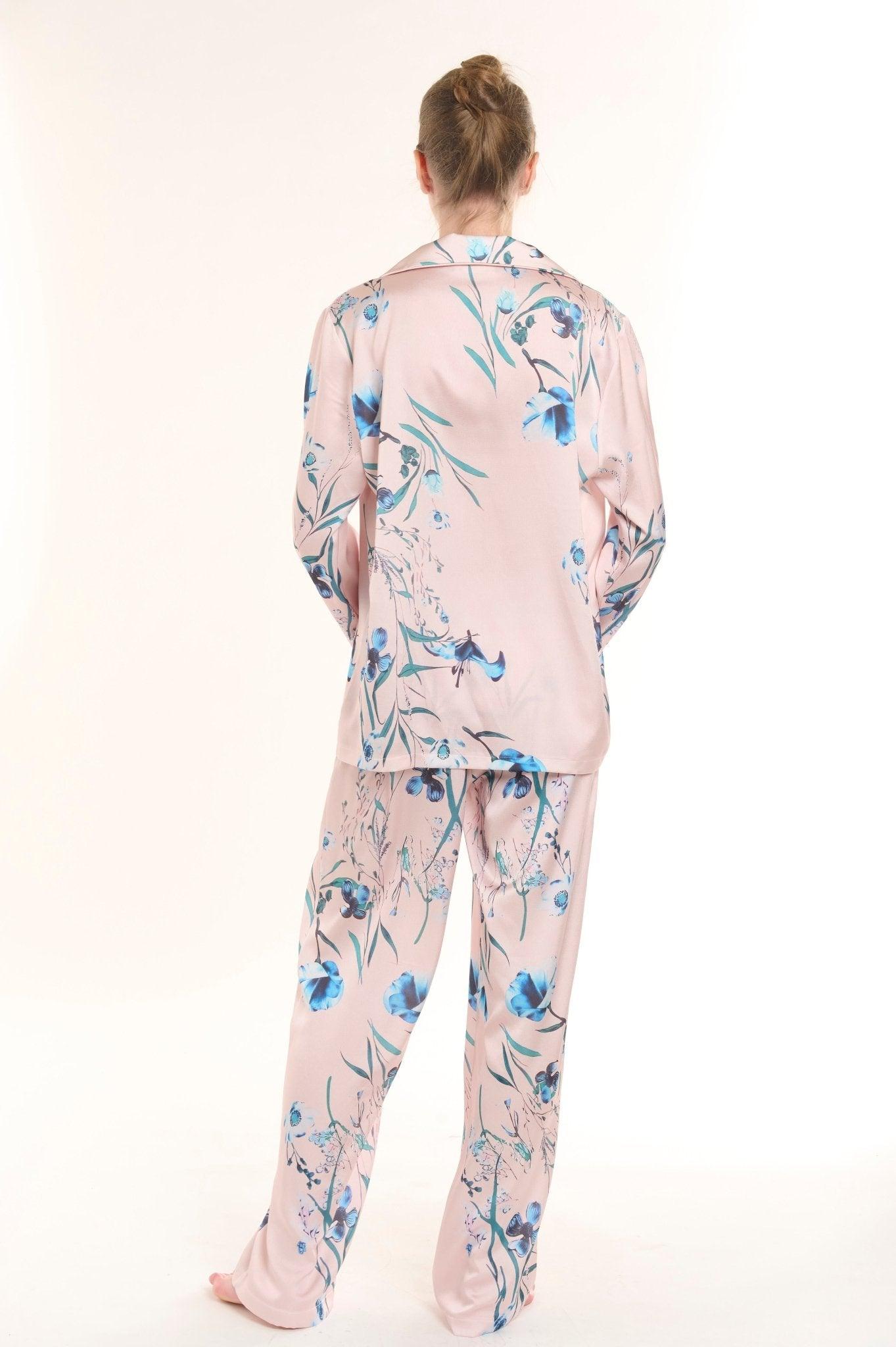 Rosabel - Serene Blush Floral Satin Pajama Set - NOWIHT - Pajama Set