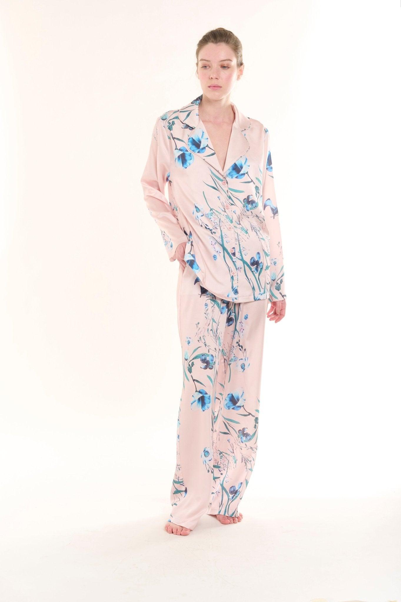 Rosabel - Serene Blush Floral Satin Pajama Set - NOWIHT - Pajama Set