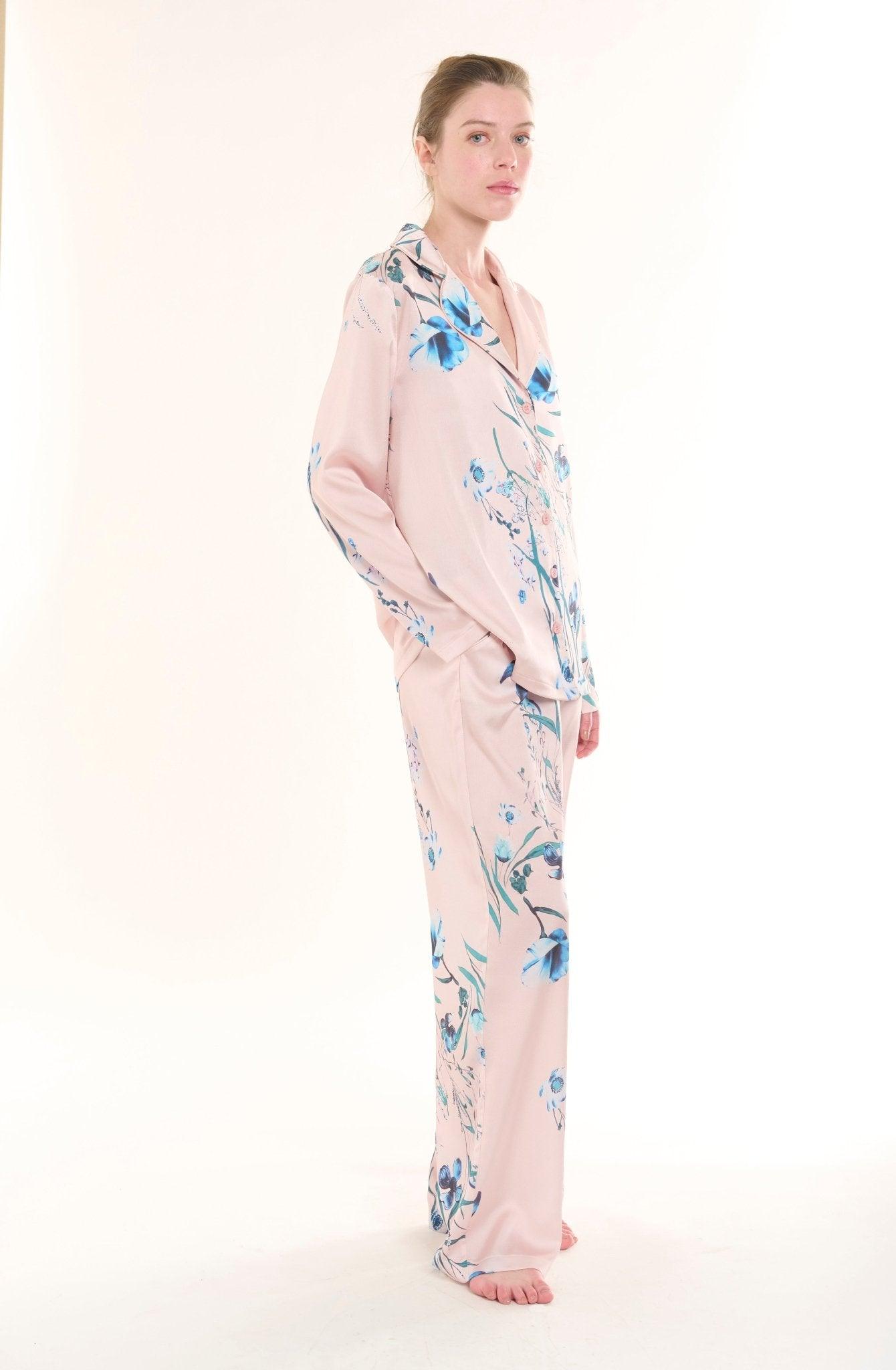 Rosabel - Serene Blush Floral Satin Pajama Set - NOWIHT - Pajama Set