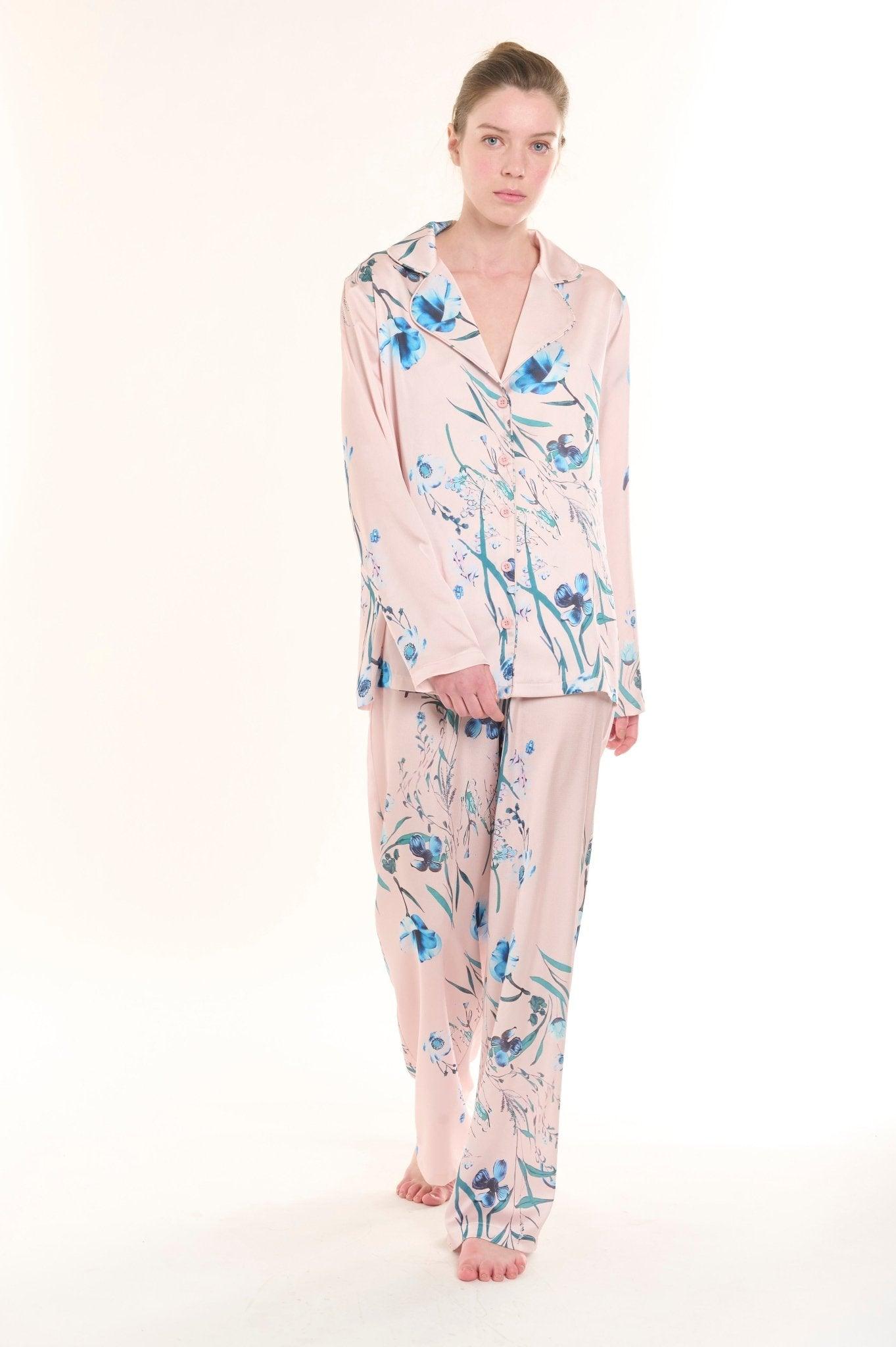 Rosabel - Serene Blush Floral Satin Pajama Set - NOWIHT - Pajama Set