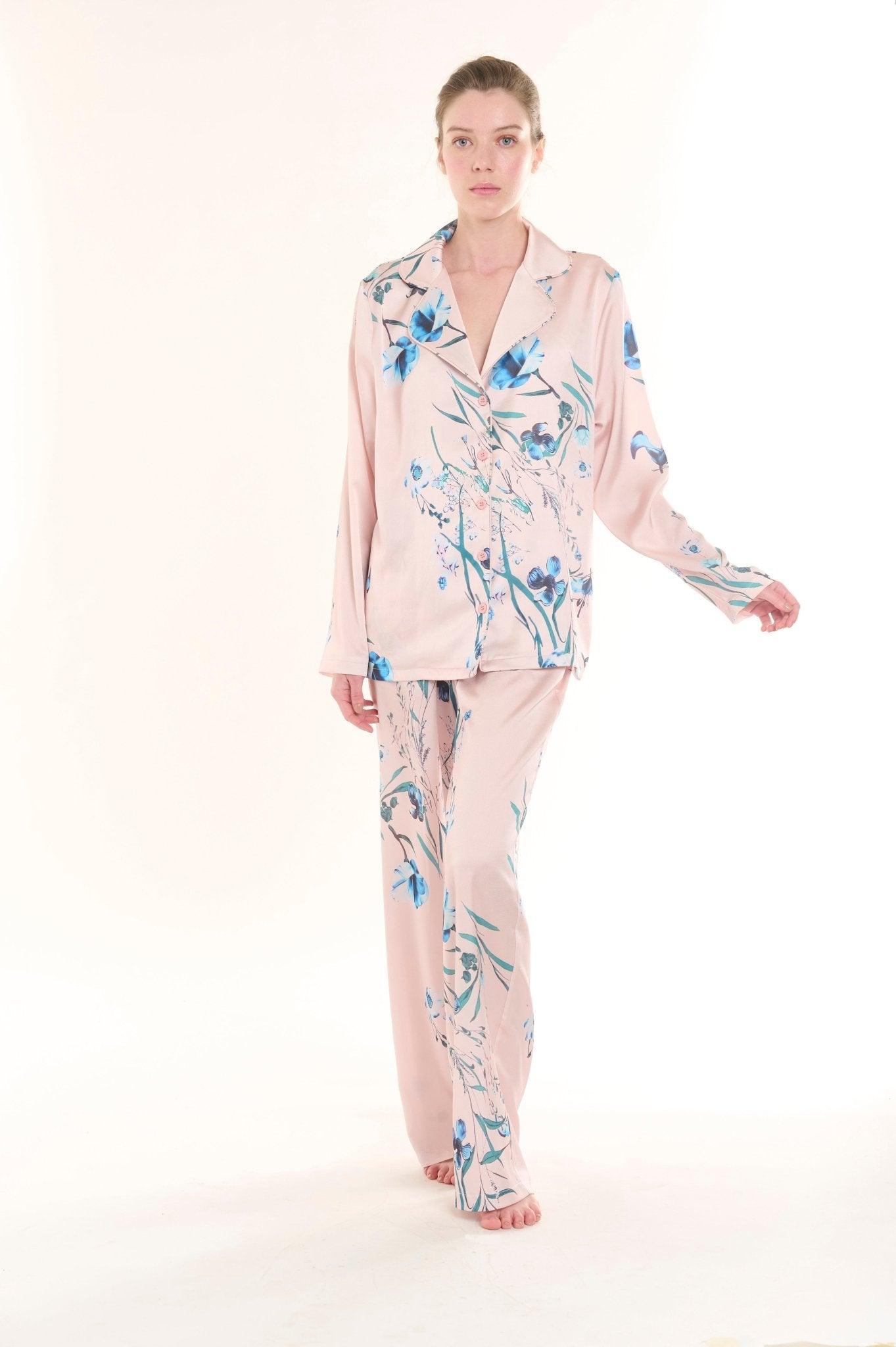 Rosabel - Serene Blush Floral Satin Pajama Set - NOWIHT - Pajama Set