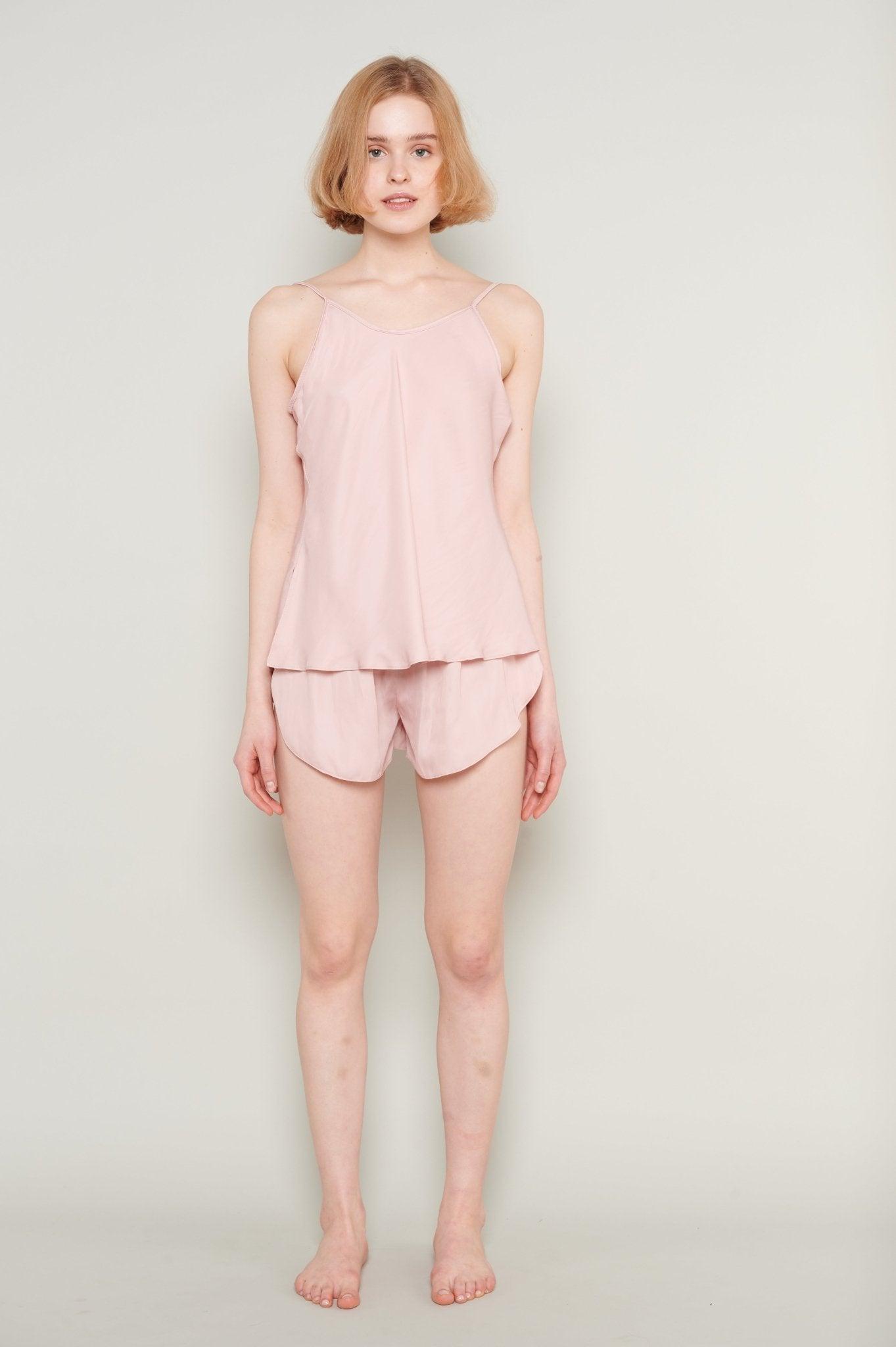 Samantha - Blush Pink Satin Tank Top & Shorts Pajama Set - NOWIHT - Pajamas