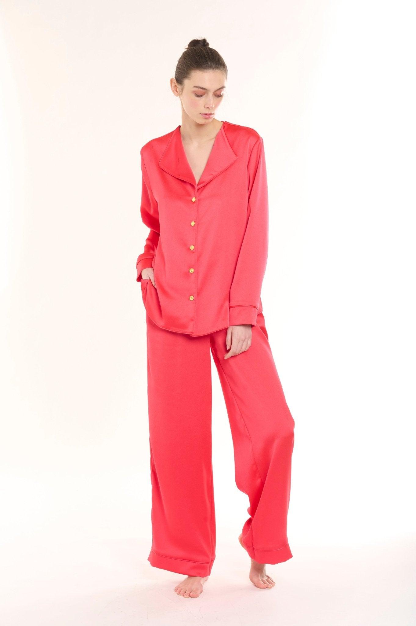 Scarlet - Luxurious Red Silk Satin Pajama Set - NOWIHT - Pajama Set