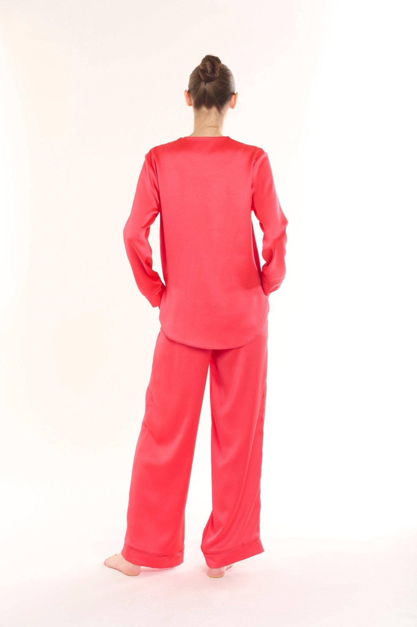 Scarlet - Luxurious Red Silk Satin Pajama Set - NOWIHT - Pajama Set