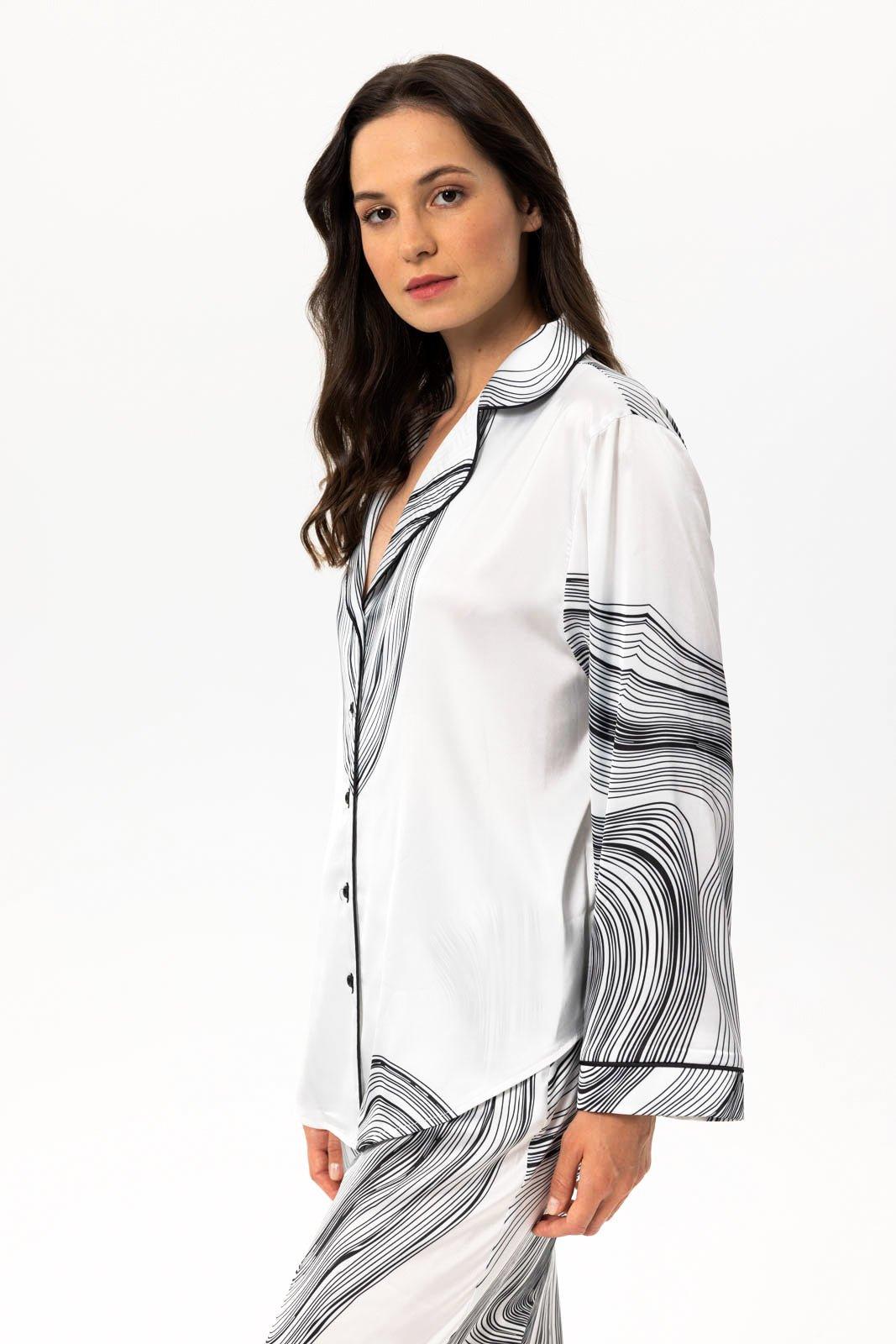 Serena - Sleek Wave Satin Pajama Set - NOWIHT - Pajama Set