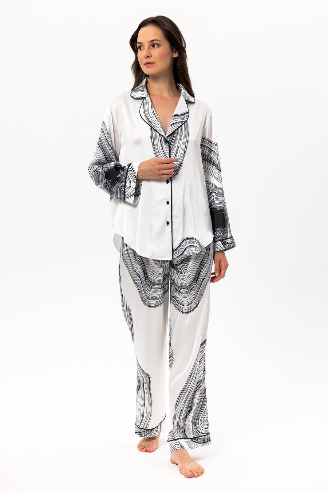 Serena - Sleek Wave Satin Pajama Set - NOWIHT - Pajama Set