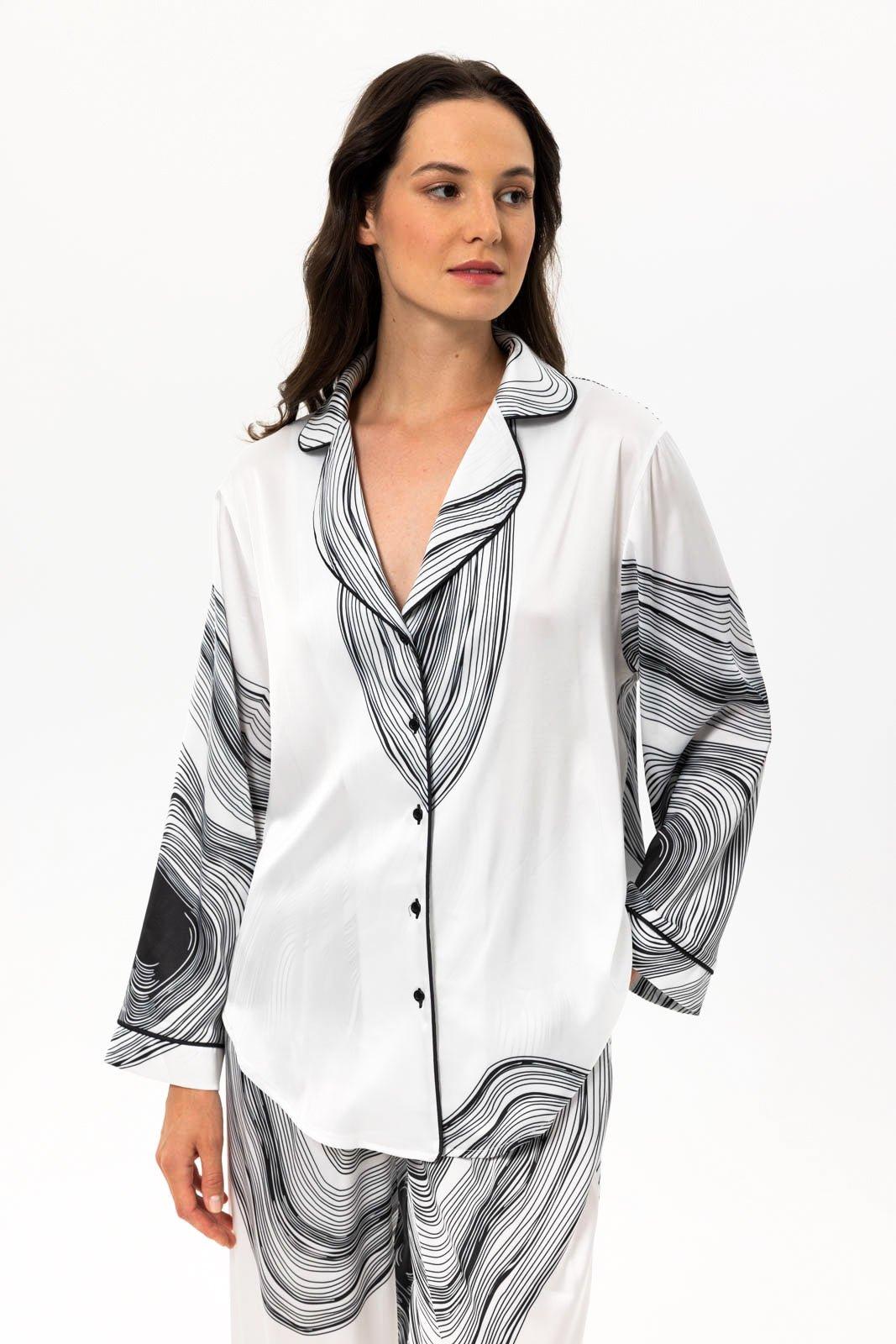 Serena - Sleek Wave Satin Pajama Set - NOWIHT - Pajama Set