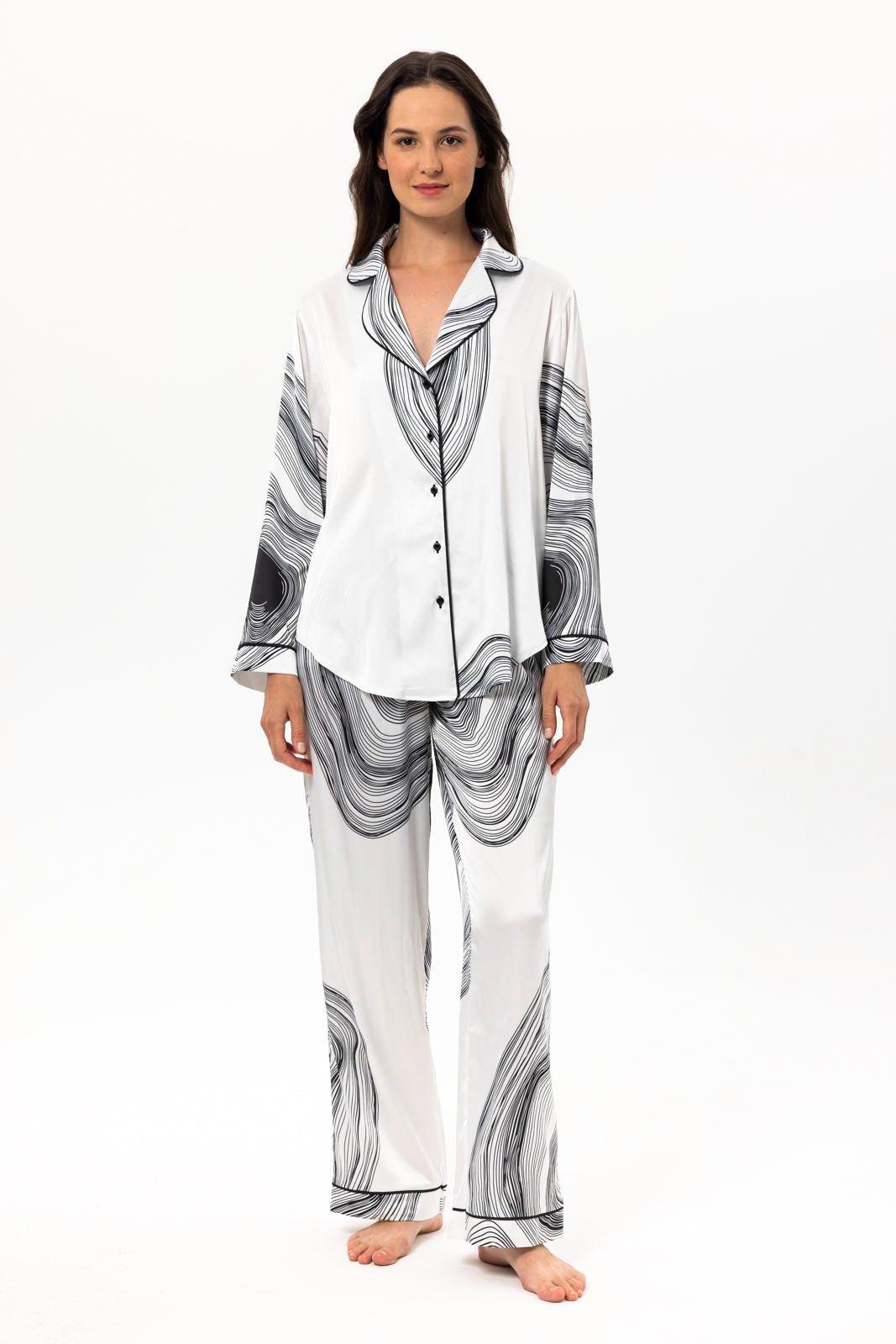 Serena - Sleek Wave Satin Pajama Set - NOWIHT - Pajama Set