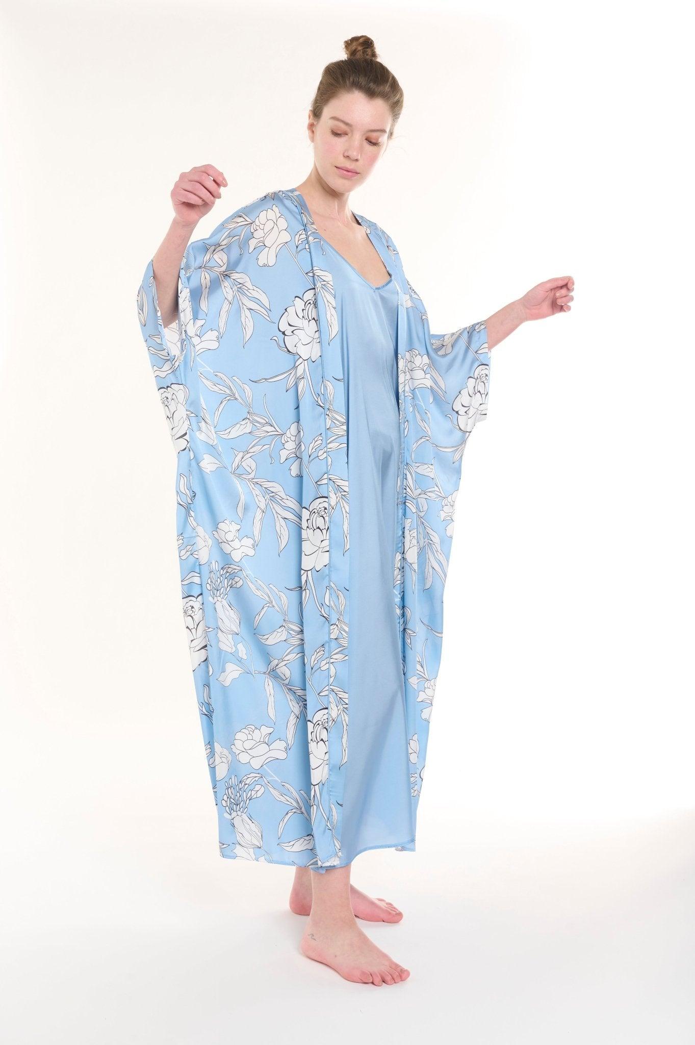 Sofya - Botanical Dream Baby Blue Robe & Nightgown Set - NOWIHT - Pajamas