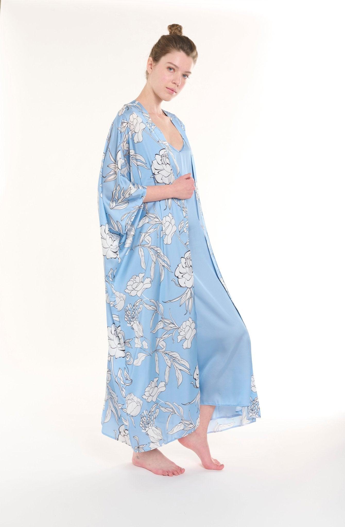 Sofya - Botanical Dream Baby Blue Robe & Nightgown Set - NOWIHT - Pajamas