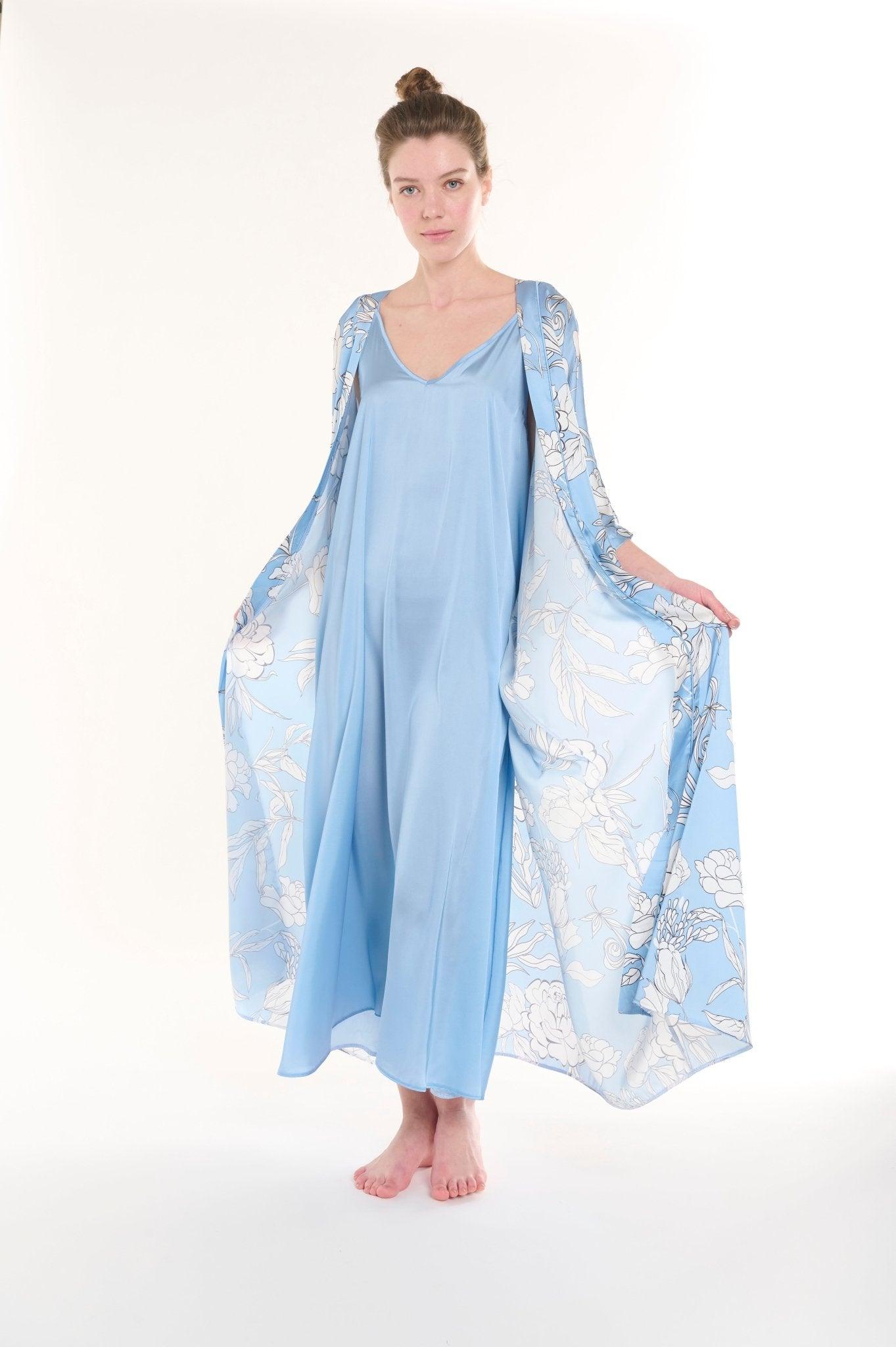 Sofya - Botanical Dream Baby Blue Robe & Nightgown Set - NOWIHT - Pajamas