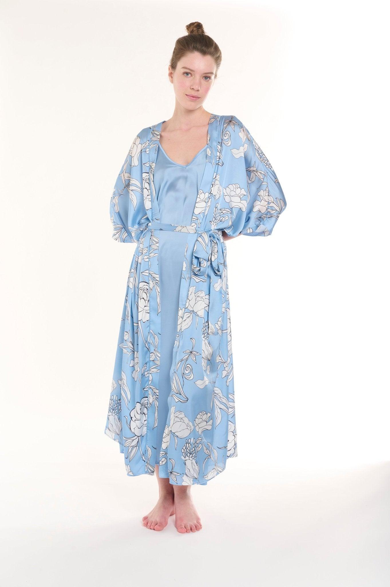 Sofya - Botanical Dream Baby Blue Robe & Nightgown Set - NOWIHT - Pajamas