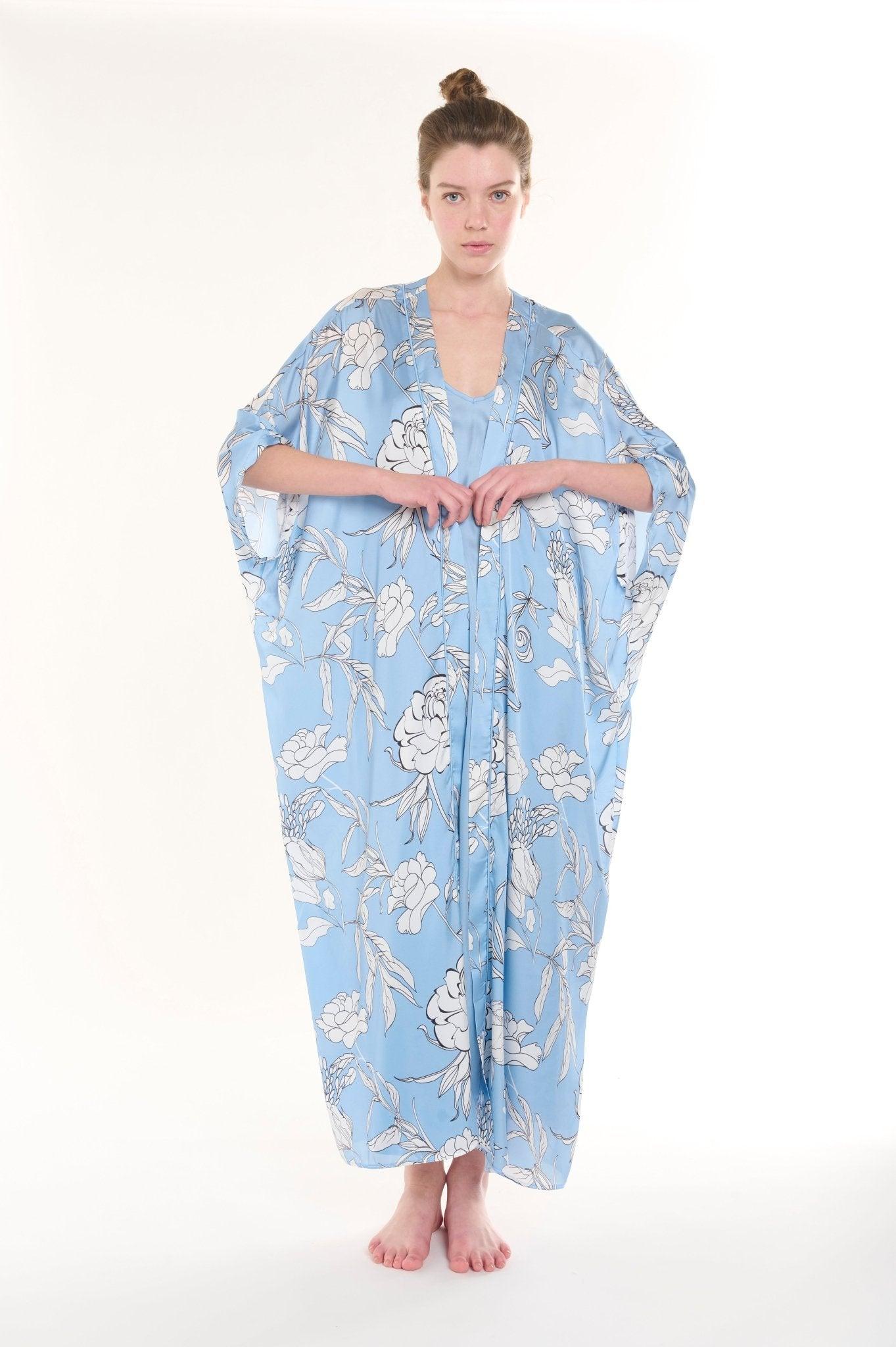 Sofya - Botanical Dream Baby Blue Robe & Nightgown Set - NOWIHT - Pajamas