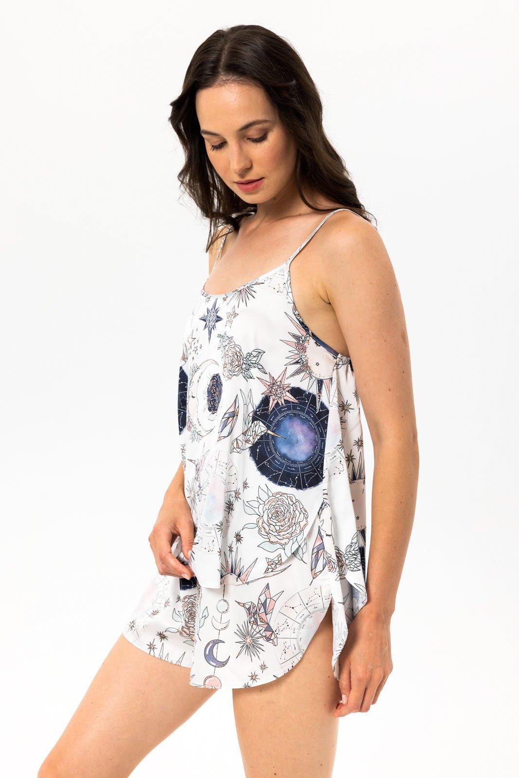 Solara - Cosmic Dreams Beige Satin Tank Top & Shorts - NOWIHT - Pajamas