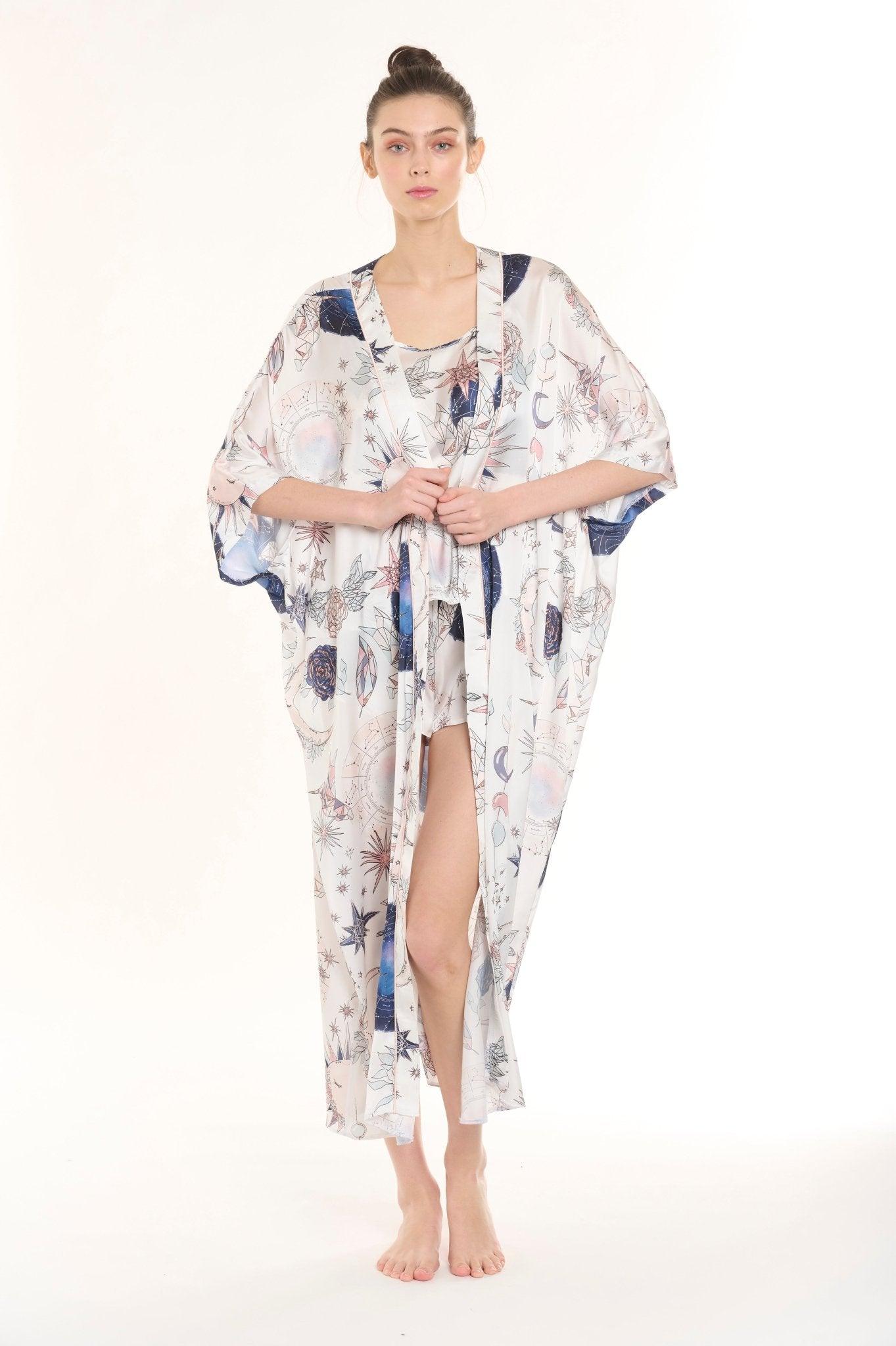 Star Gaze - Celestial Beige Satin Pajama Set - NOWIHT - Pajamas