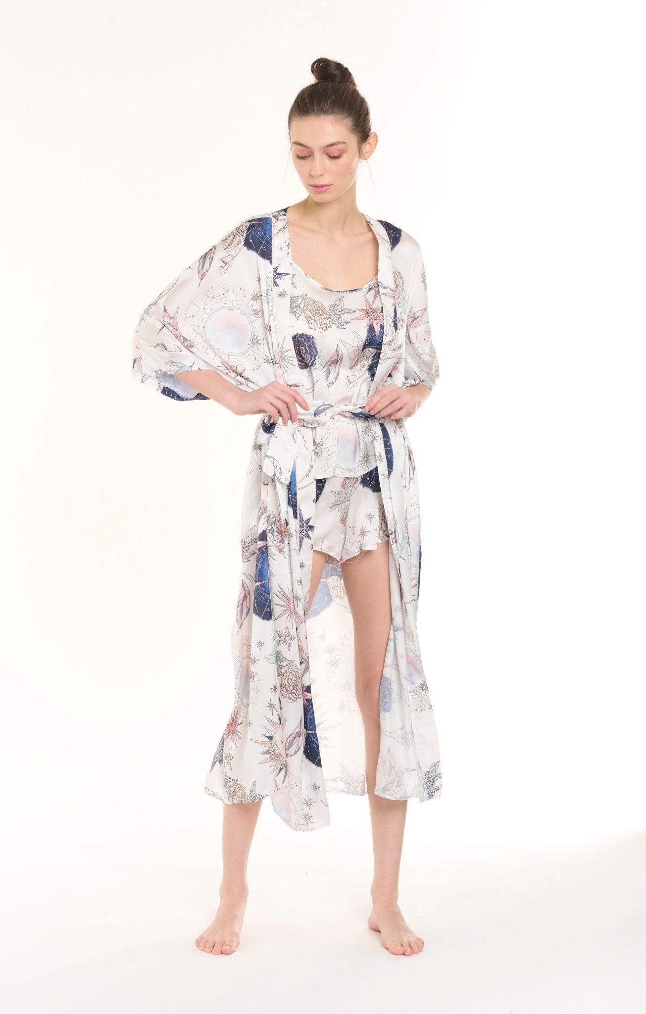 Star Gaze - Celestial Beige Satin Pajama Set - NOWIHT - Pajamas