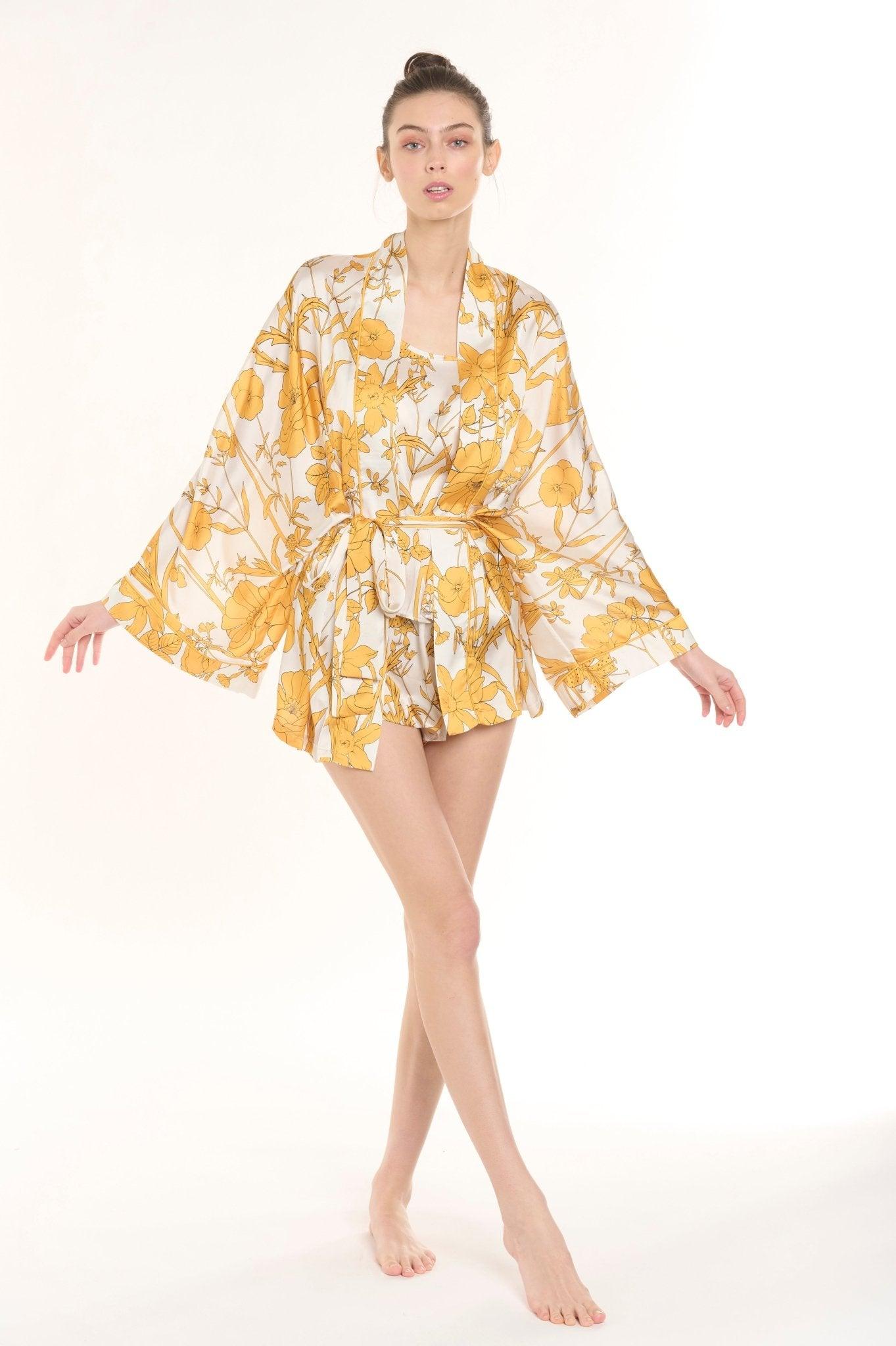 Sunflower - Floral Yellow Satin Pajama Set - NOWIHT - Pajamas