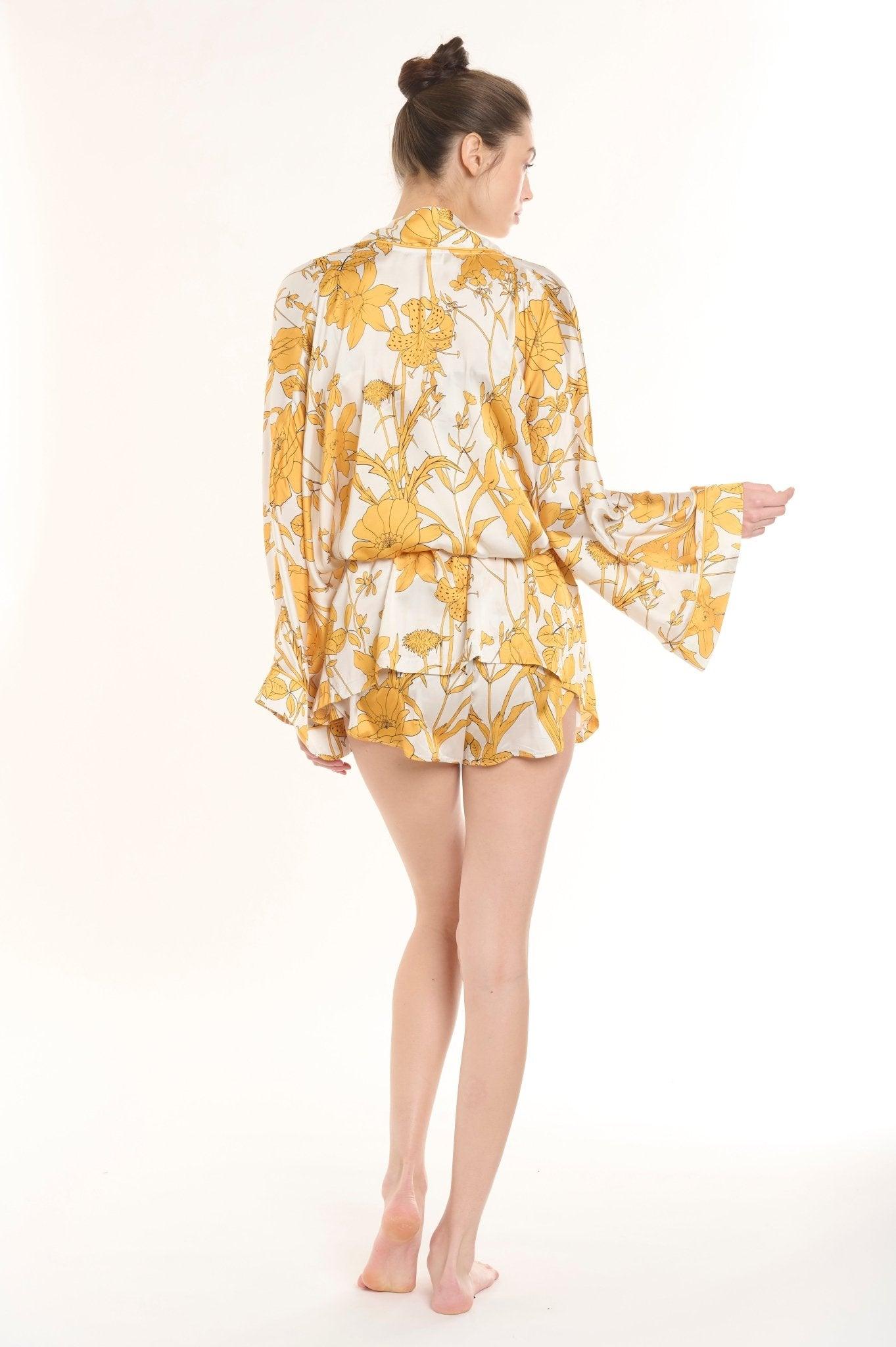 Sunflower - Floral Yellow Satin Pajama Set - NOWIHT - Pajamas