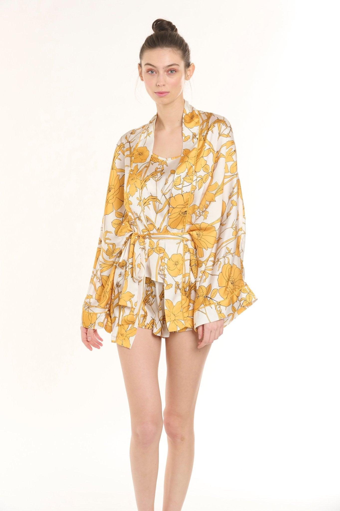 Sunflower - Floral Yellow Satin Pajama Set - NOWIHT - Pajamas