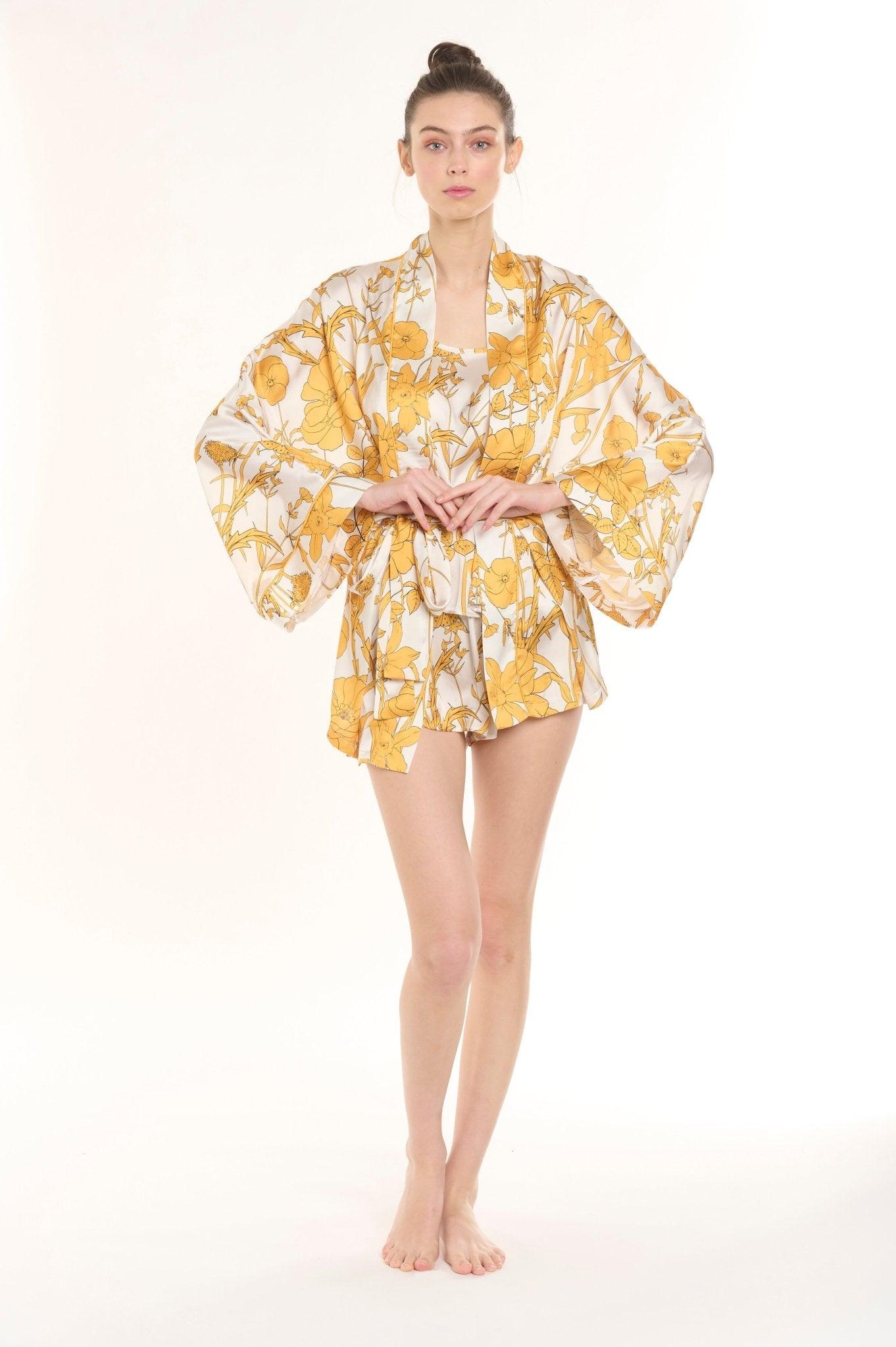 Sunflower - Floral Yellow Satin Pajama Set - NOWIHT - Pajamas