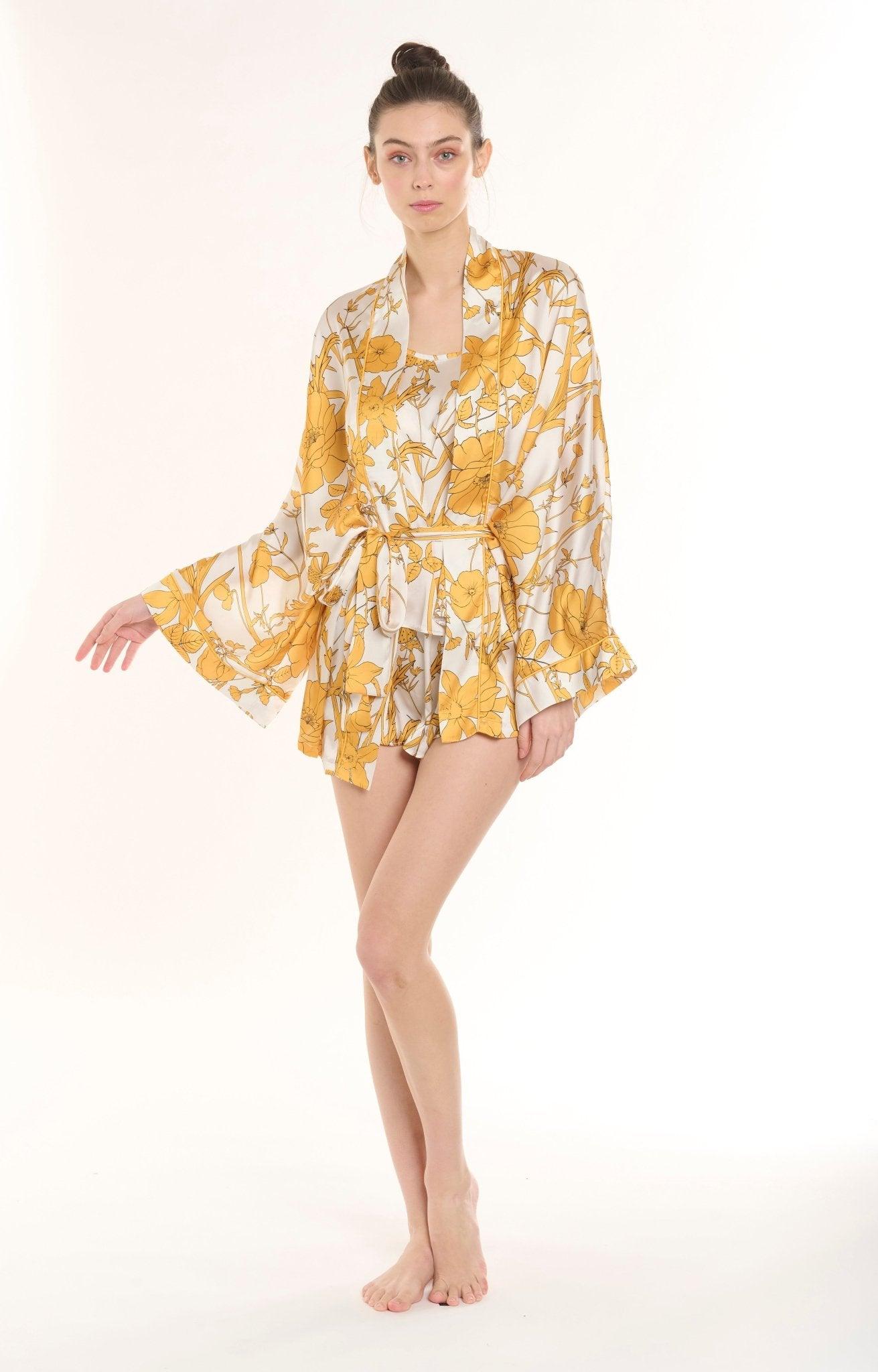 Sunflower - Floral Yellow Satin Pajama Set - NOWIHT - Pajamas