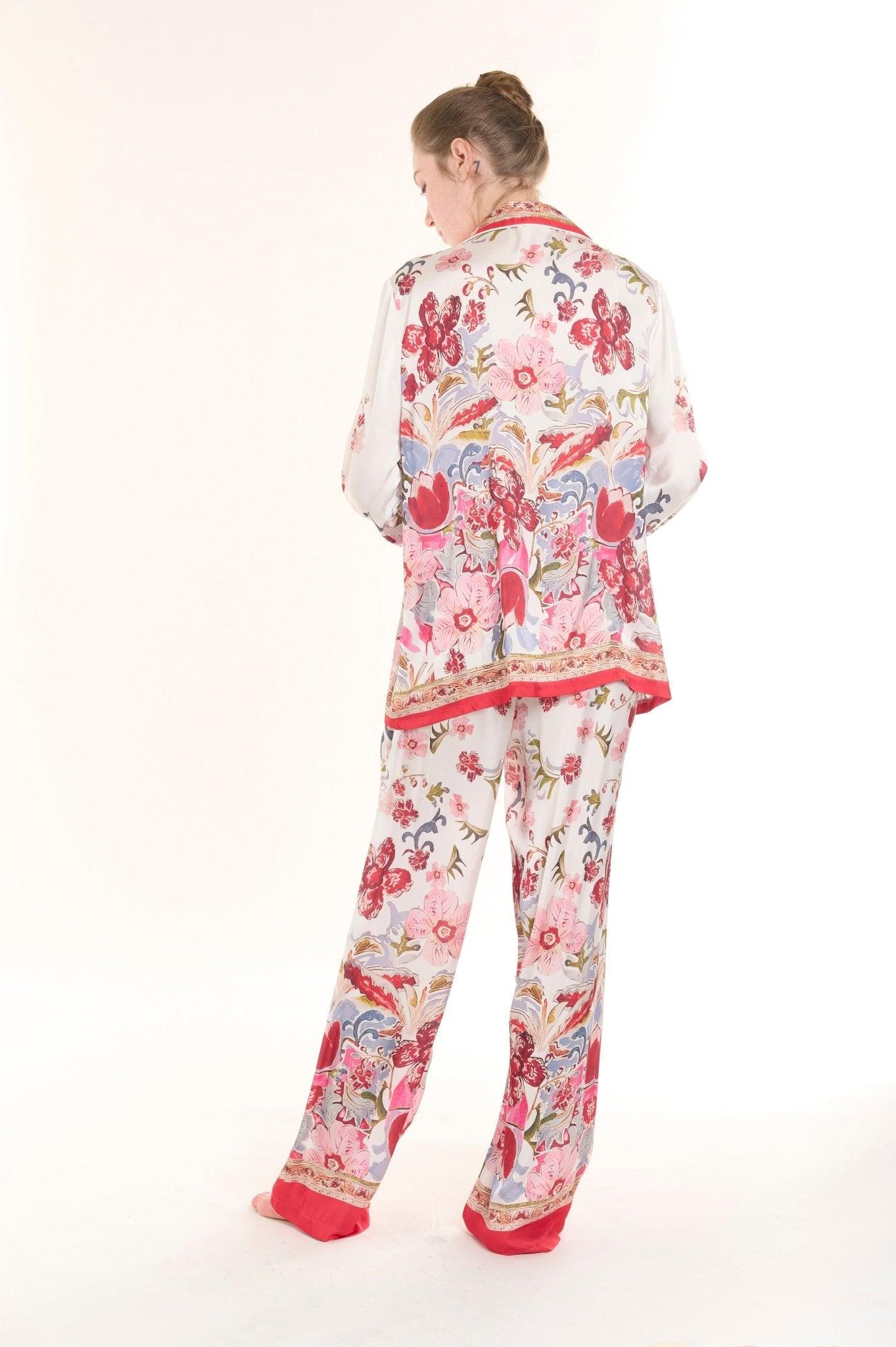 Valentina - Vivid Garden Delight Satin Pajama Set - NOWIHT - Pajama Set