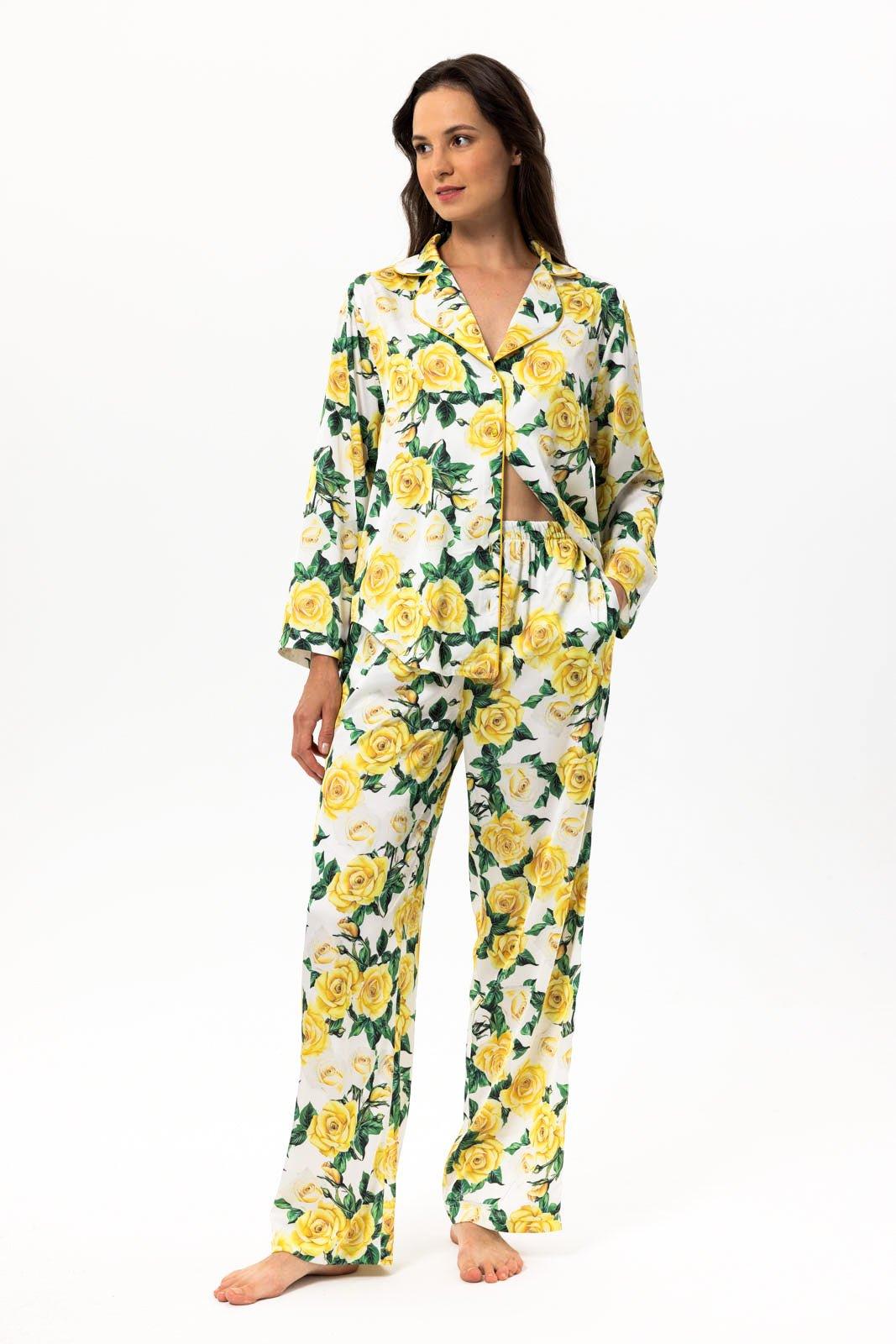 Valeria - Blooming Roses Satin Pajama Set - NOWIHT - Pajama Set