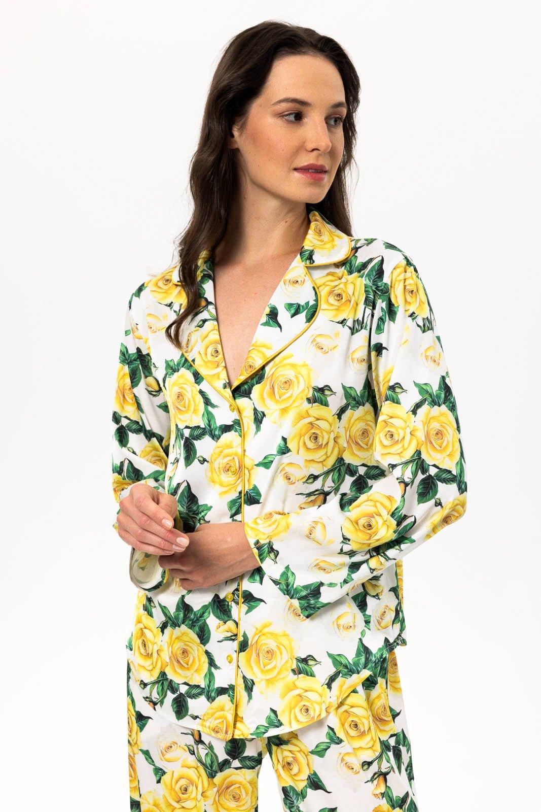 Valeria - Blooming Roses Satin Pajama Set - NOWIHT - Pajama Set