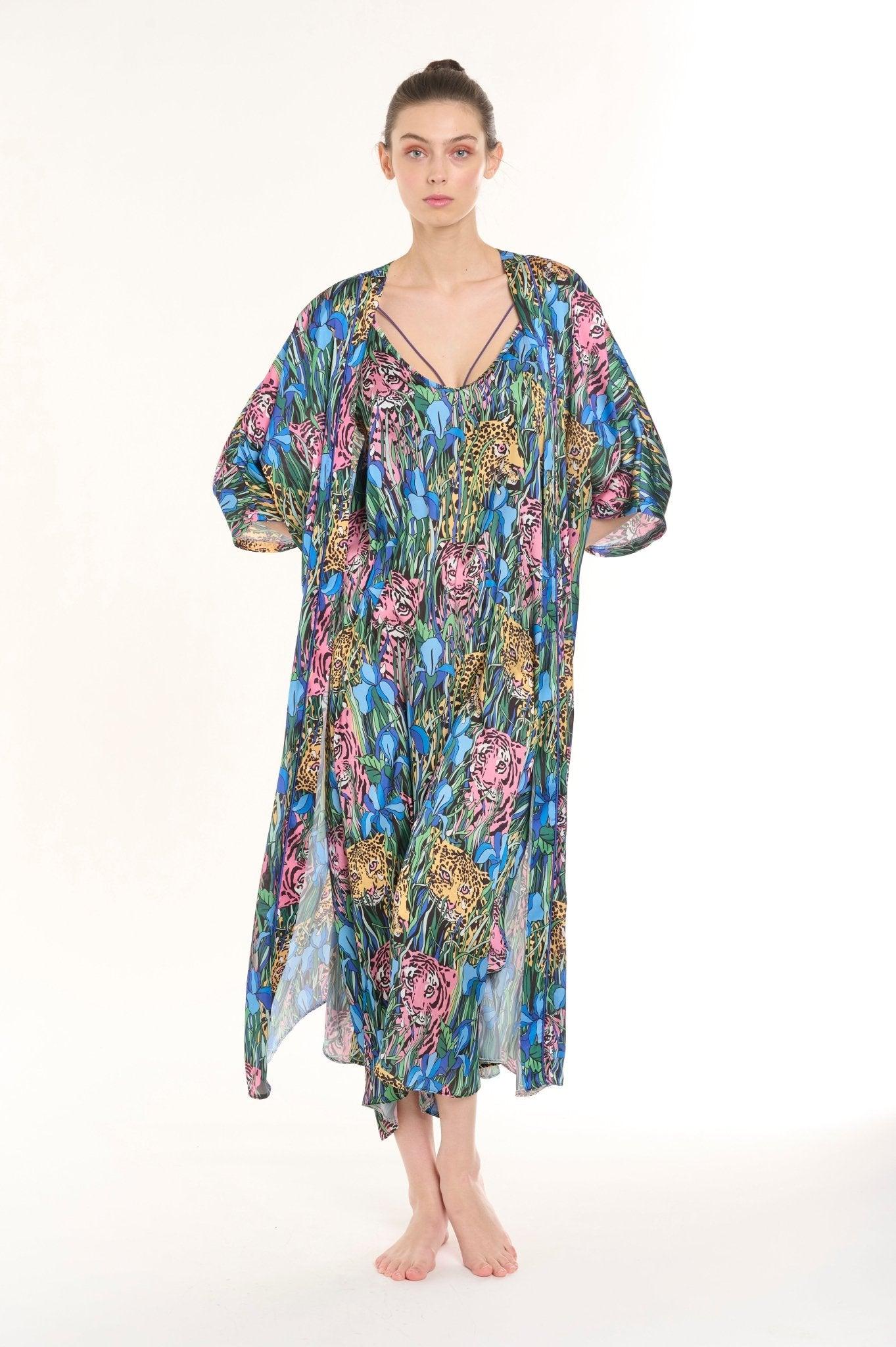 Yasiya - Wild Jungle Satin Nightgown Set - NOWIHT - Pajamas