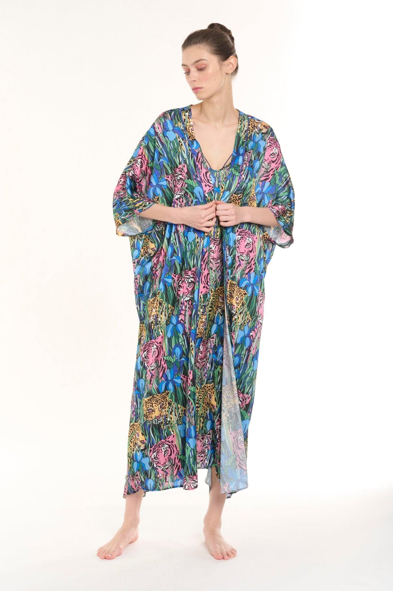 Yasiya - Wild Jungle Satin Nightgown Set - NOWIHT - Pajamas