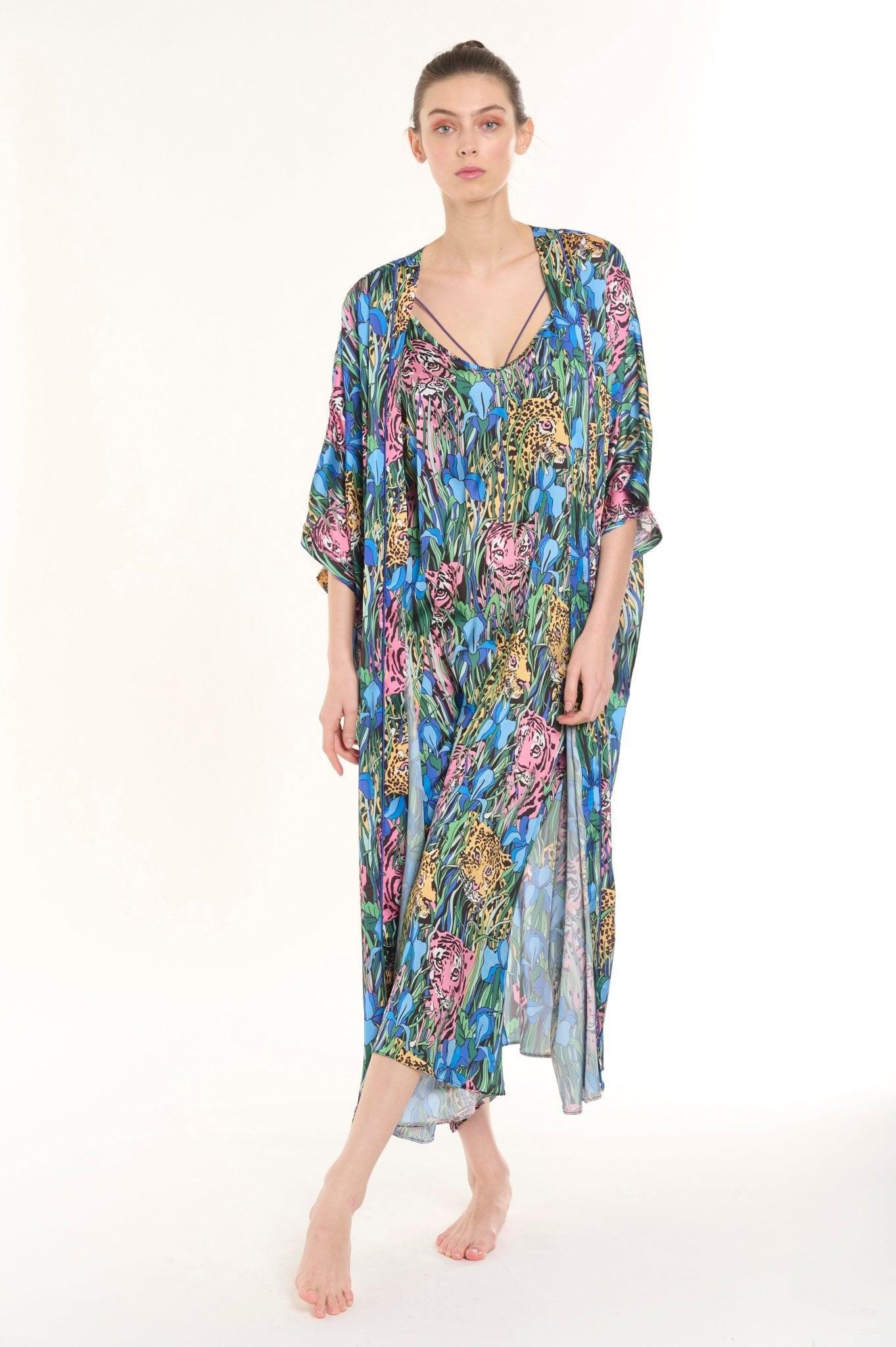 Yasiya - Wild Jungle Satin Nightgown Set - NOWIHT - Pajamas