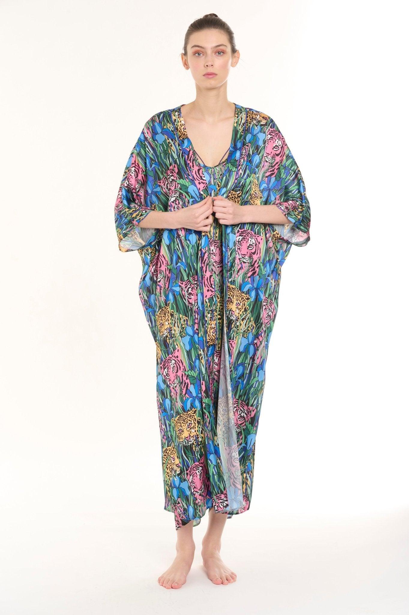 Yasiya - Wild Jungle Satin Nightgown Set - NOWIHT - Pajamas