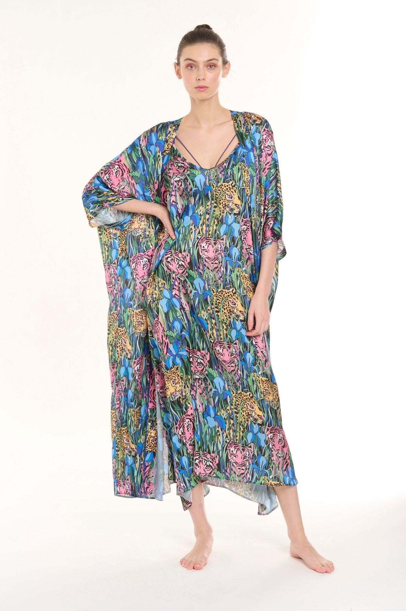 Yasiya - Wild Jungle Satin Nightgown Set - NOWIHT - Pajamas