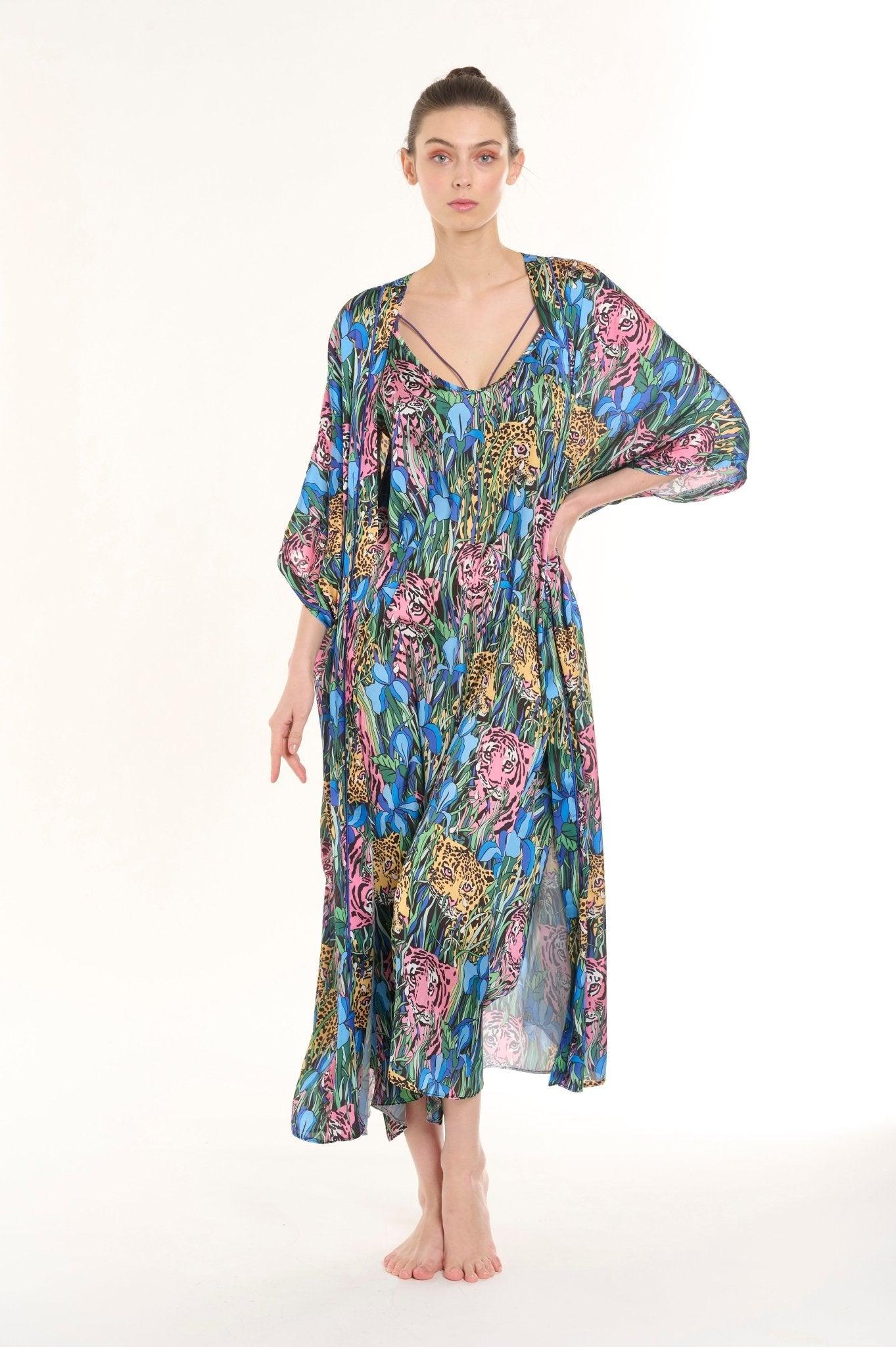 Yasiya - Wild Jungle Satin Nightgown Set - NOWIHT - Pajamas