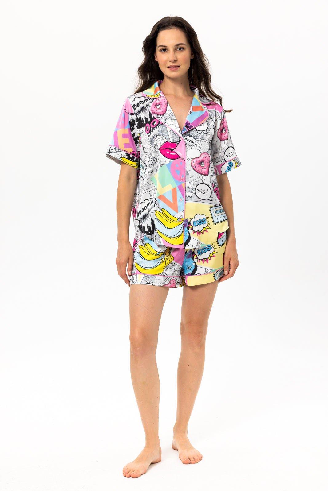 Zoey - Pop Art Satin Pajama Set - NOWIHT - Pajamas